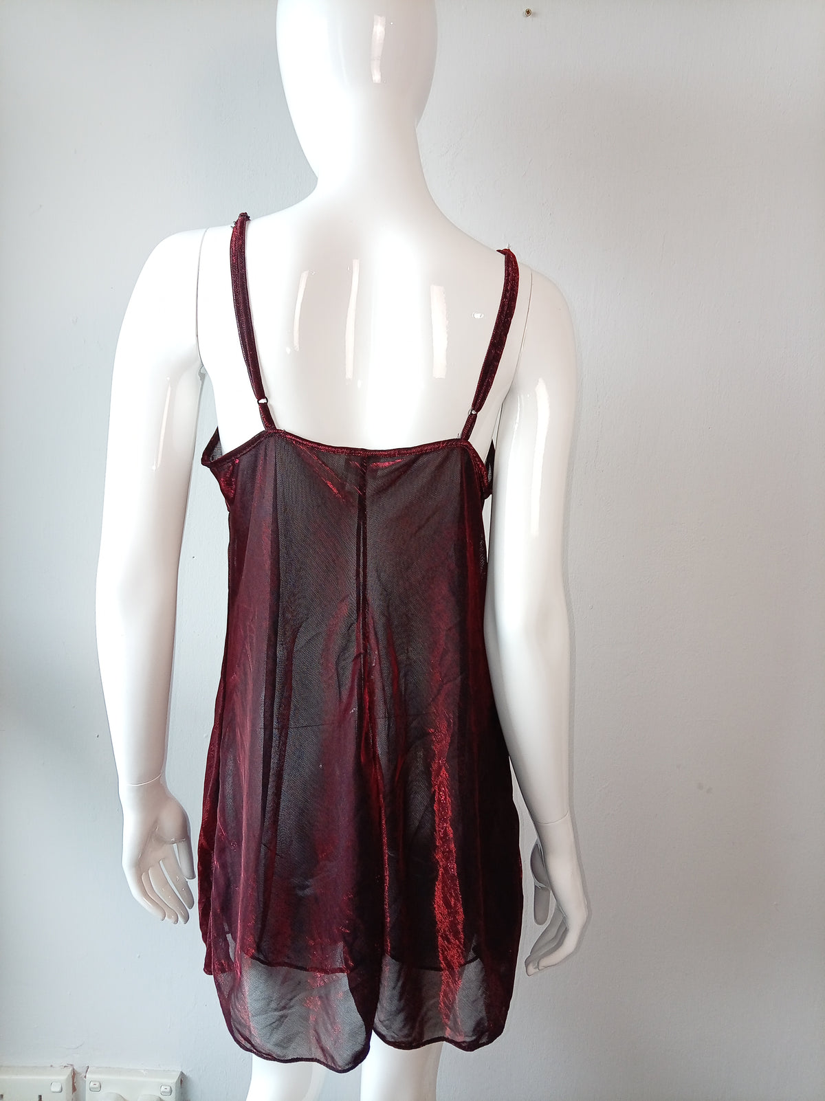 Juliana Collection Vintage Burgundy Metallic Sheer Slip Dress