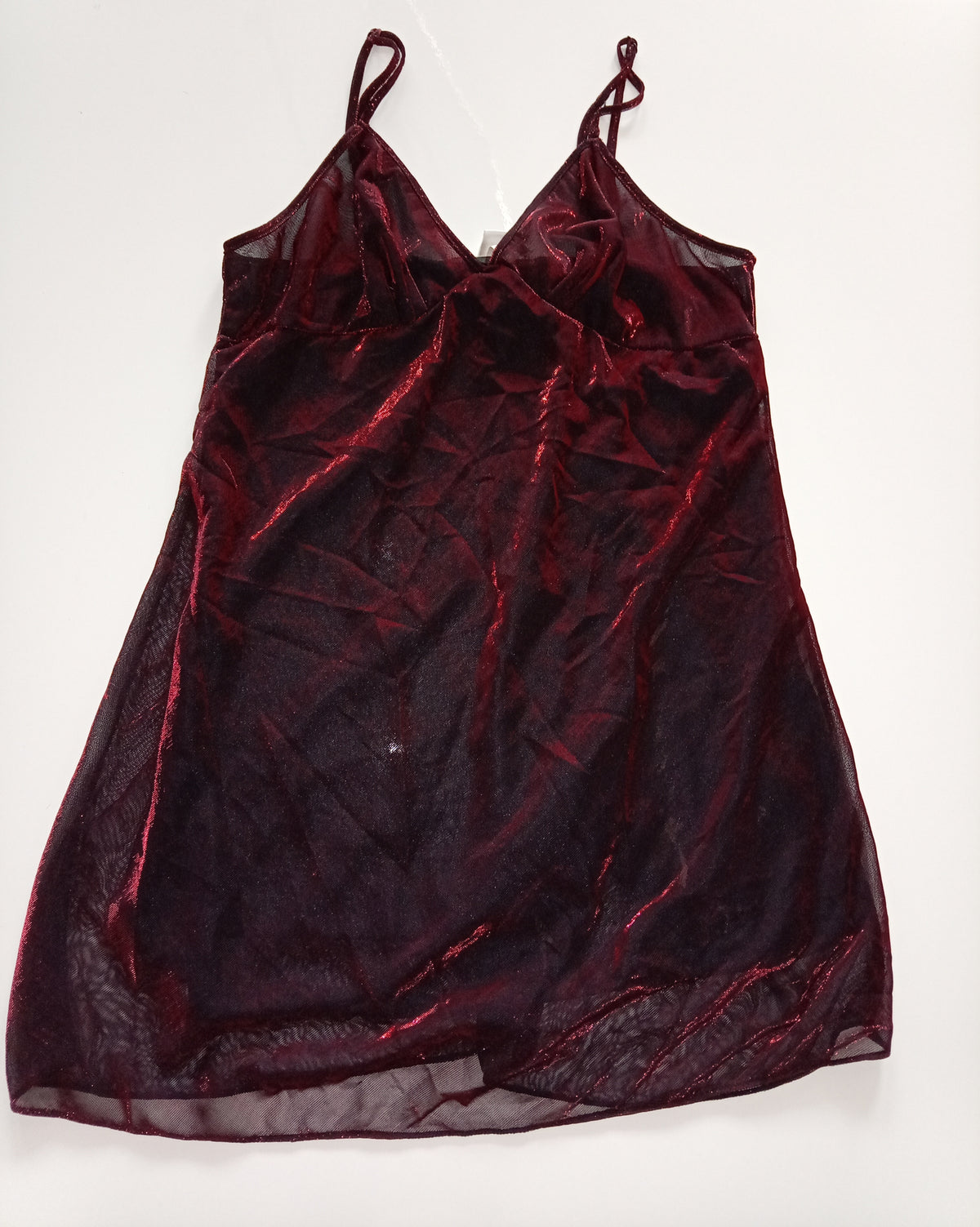 Juliana Collection Vintage Burgundy Metallic Sheer Slip Dress