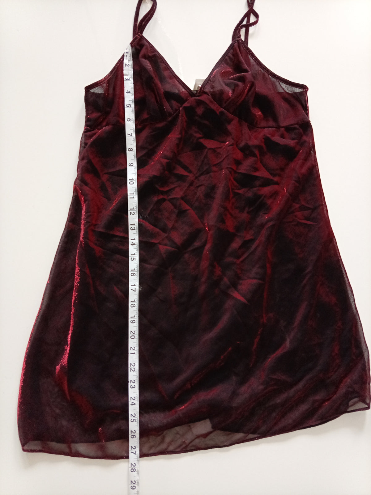 Juliana Collection Vintage Burgundy Metallic Sheer Slip Dress