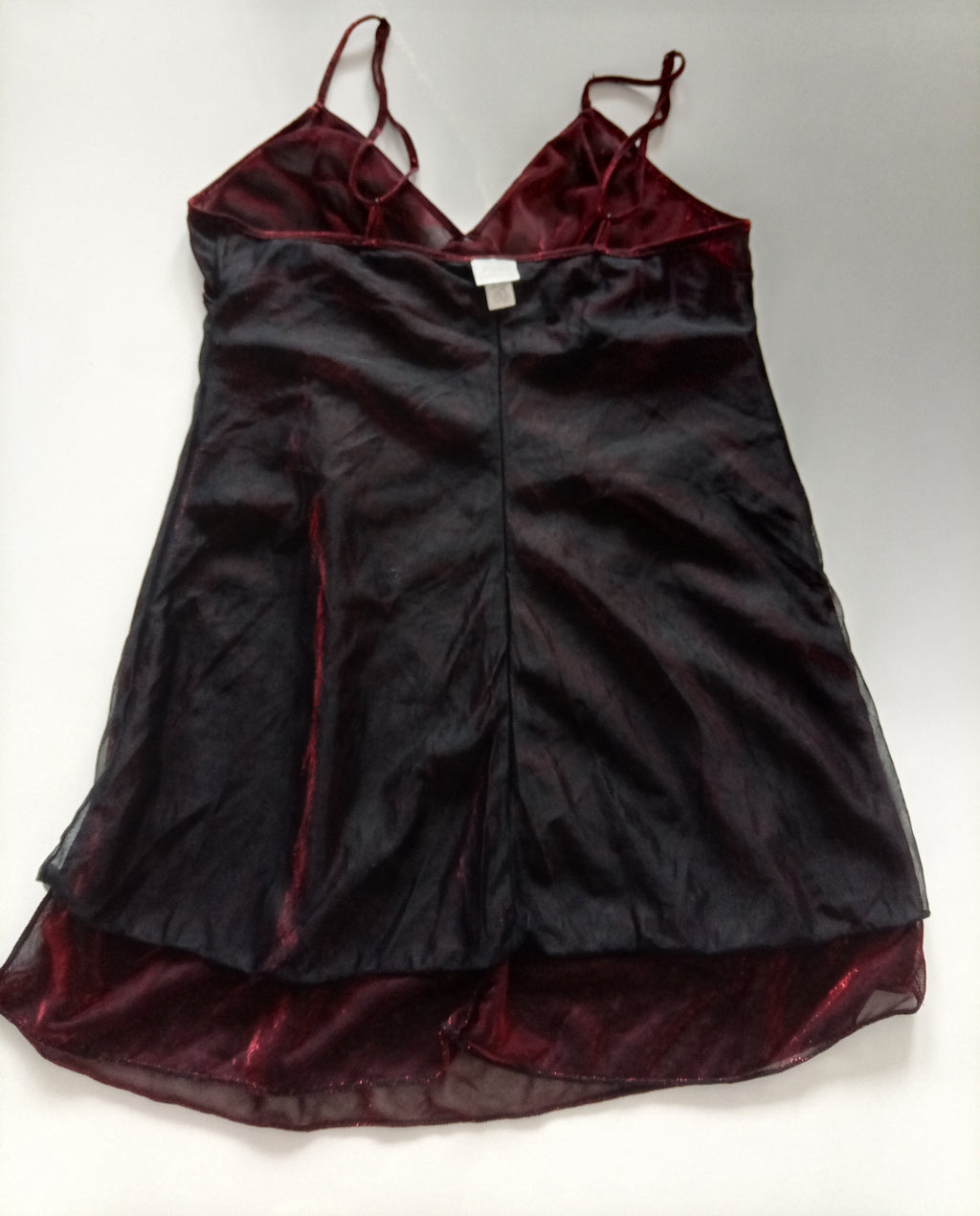 Juliana Collection Vintage Burgundy Metallic Sheer Slip Dress