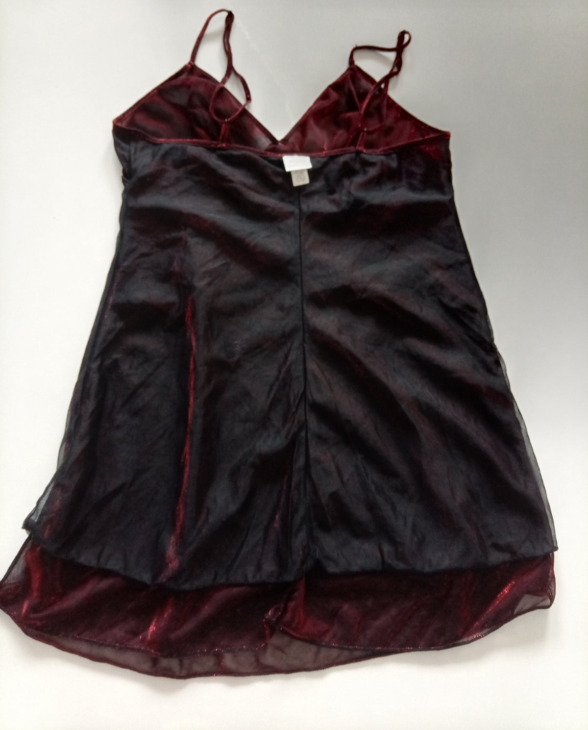 Juliana Collection Vintage Burgundy Metallic Sheer Slip Dress