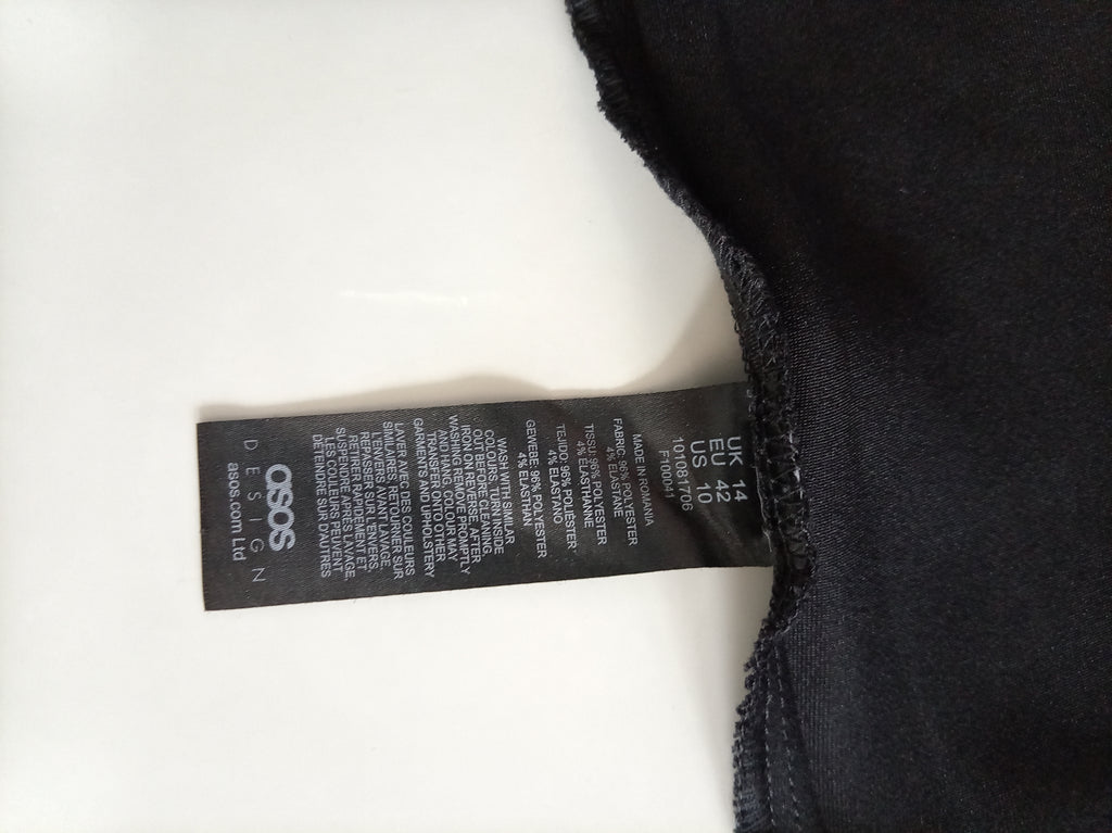 ASOS Design Black Satin Mini Shift Dress – UK 14