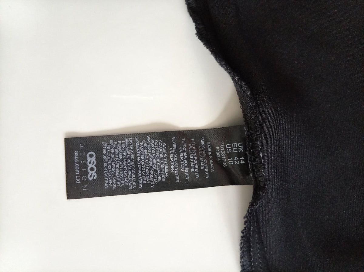 ASOS Design Black Satin Mini Shift Dress – UK 14