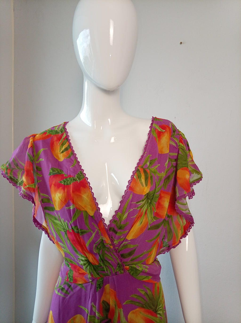 Monsoon Purple Tropical Print Midi Dress – BNWT – UK 20