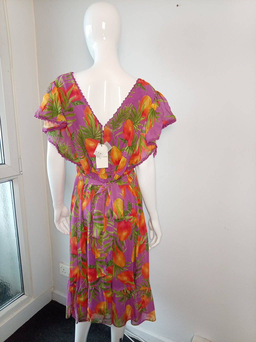 Monsoon Purple Tropical Print Midi Dress – BNWT – UK 20