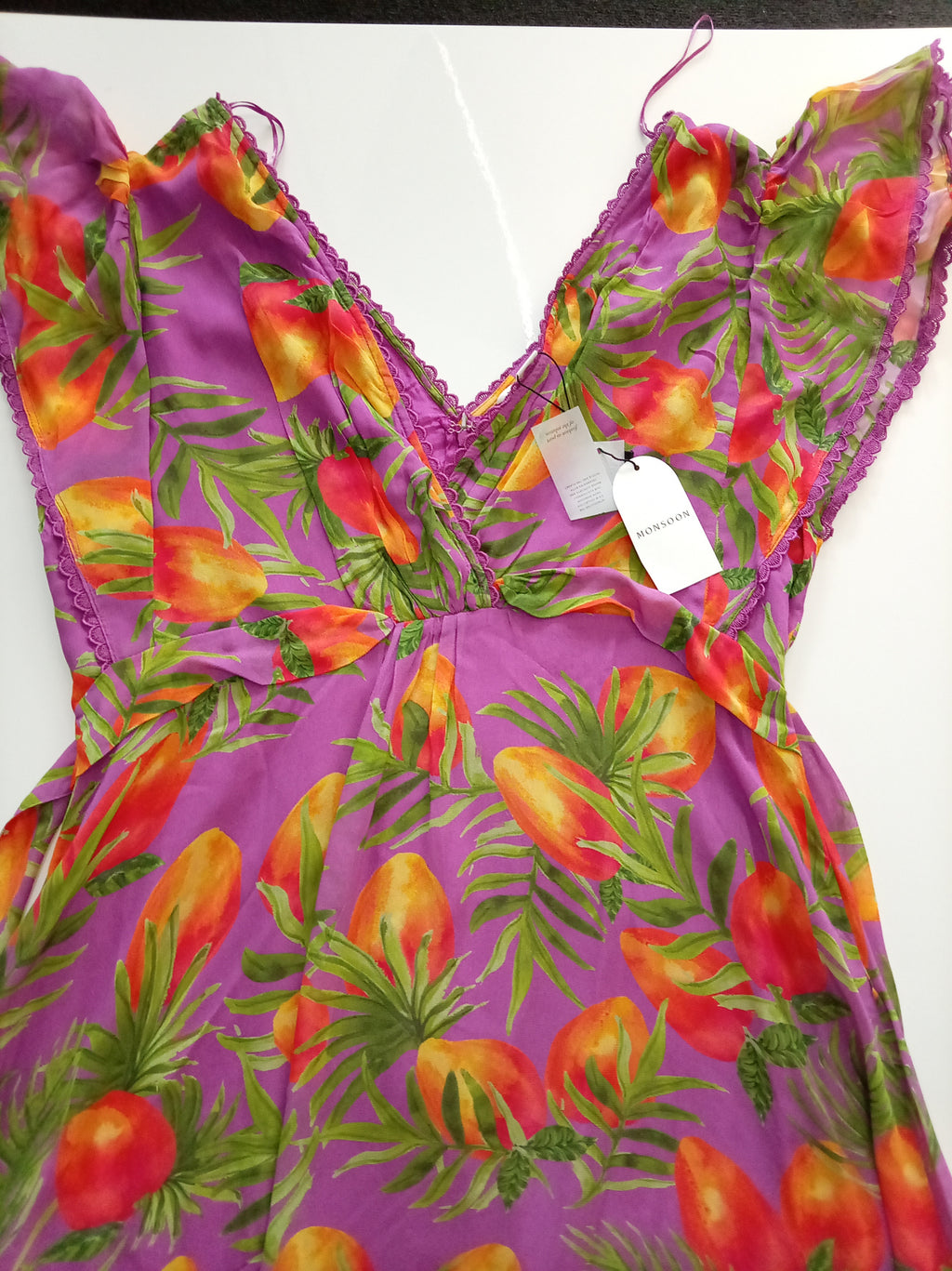 Monsoon Purple Tropical Print Midi Dress – BNWT – UK 20