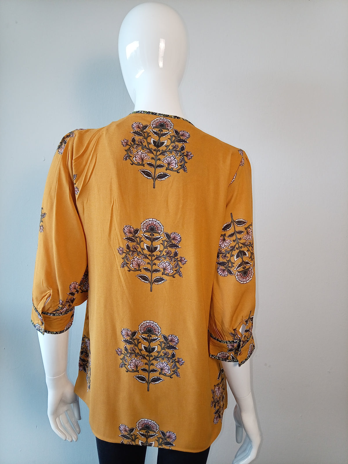 Monsoon Ochre Floral Tie Neck Blouse Size S BNWT