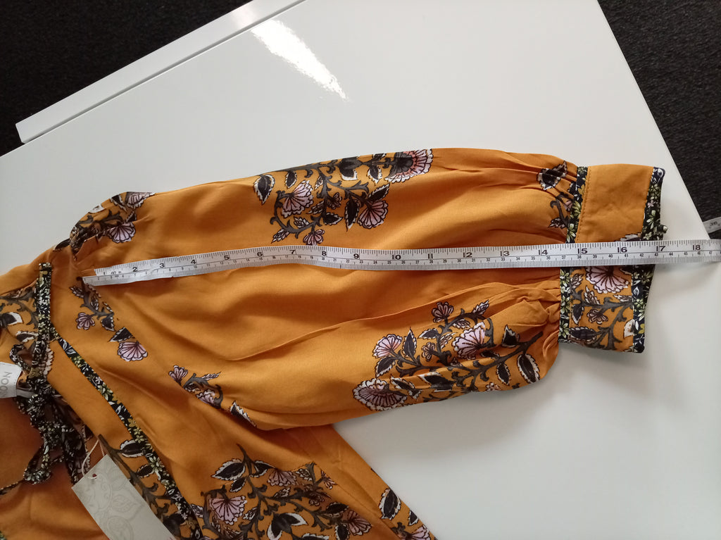 Monsoon Ochre Floral Tie Neck Blouse Size S BNWT
