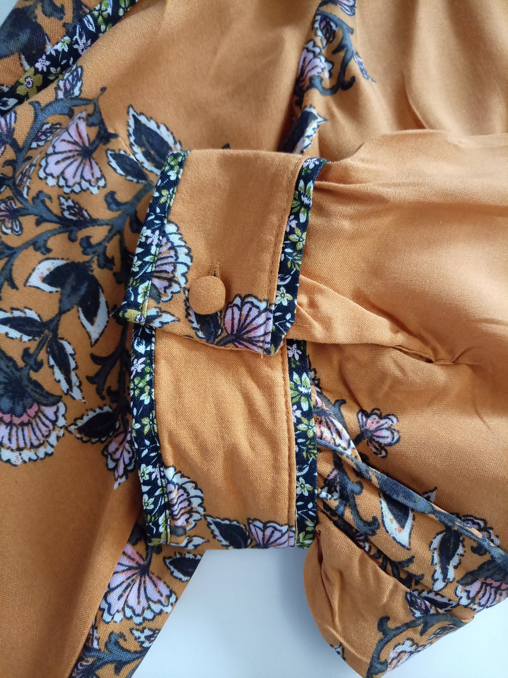 Monsoon Ochre Floral Tie Neck Blouse Size S BNWT