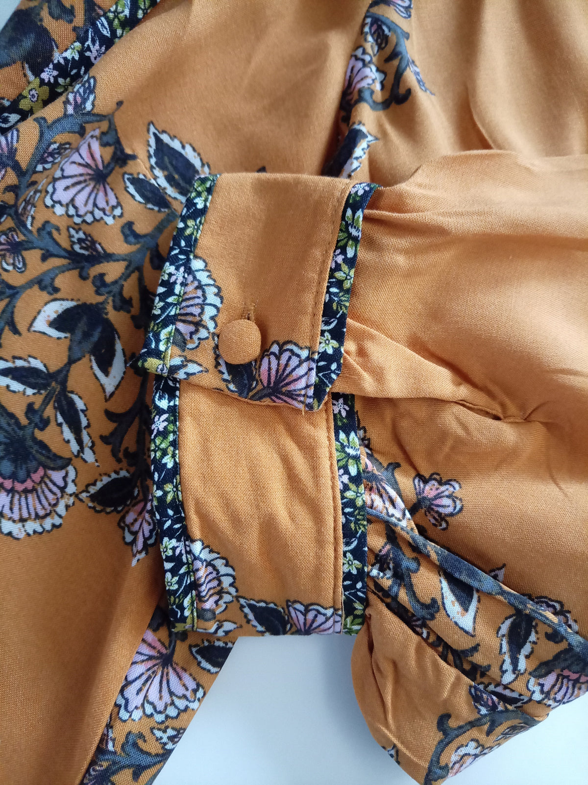 Monsoon Ochre Floral Tie Neck Blouse Size S BNWT