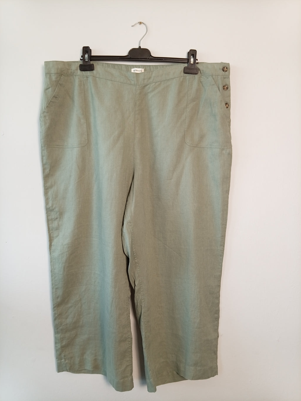 Monsoon 100% Linen Wide Leg Trousers Khaki Green XXL BNWT