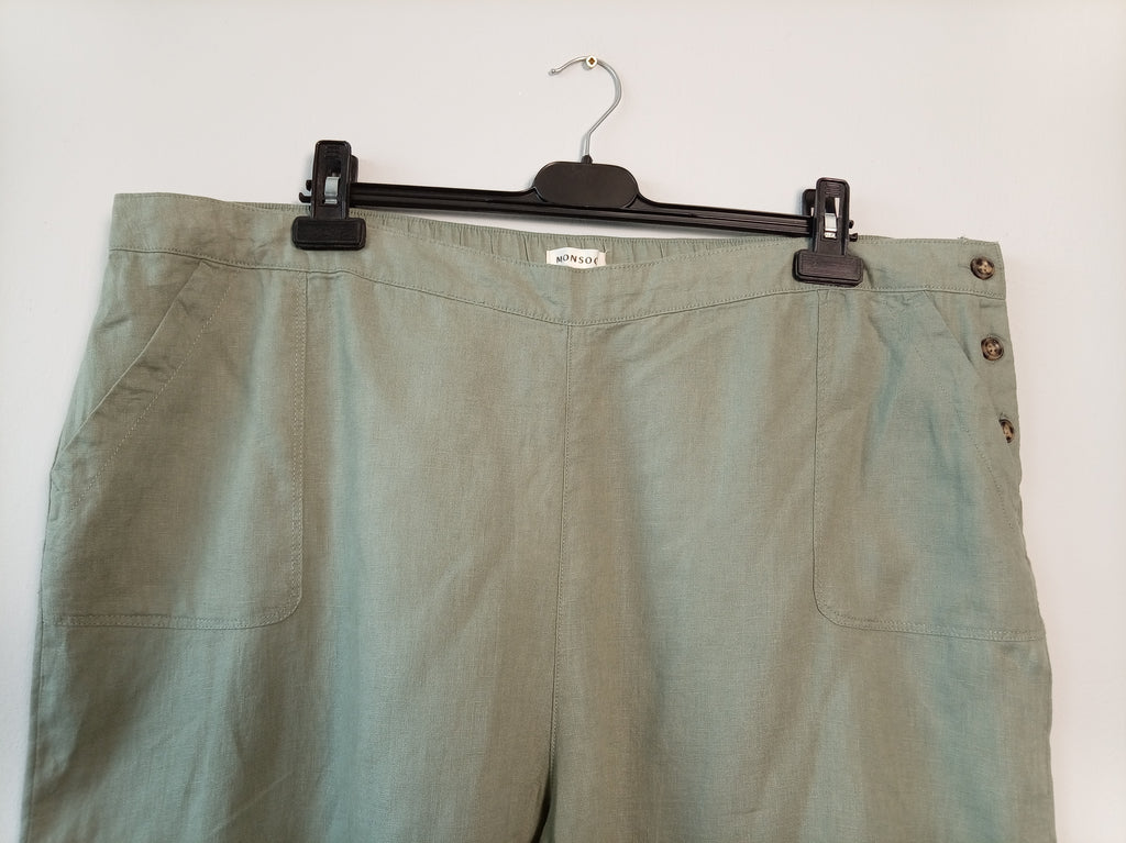 Monsoon 100% Linen Wide Leg Trousers Khaki Green XXL BNWT