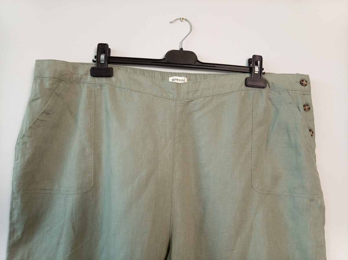 Monsoon 100% Linen Wide Leg Trousers Khaki Green XXL BNWT