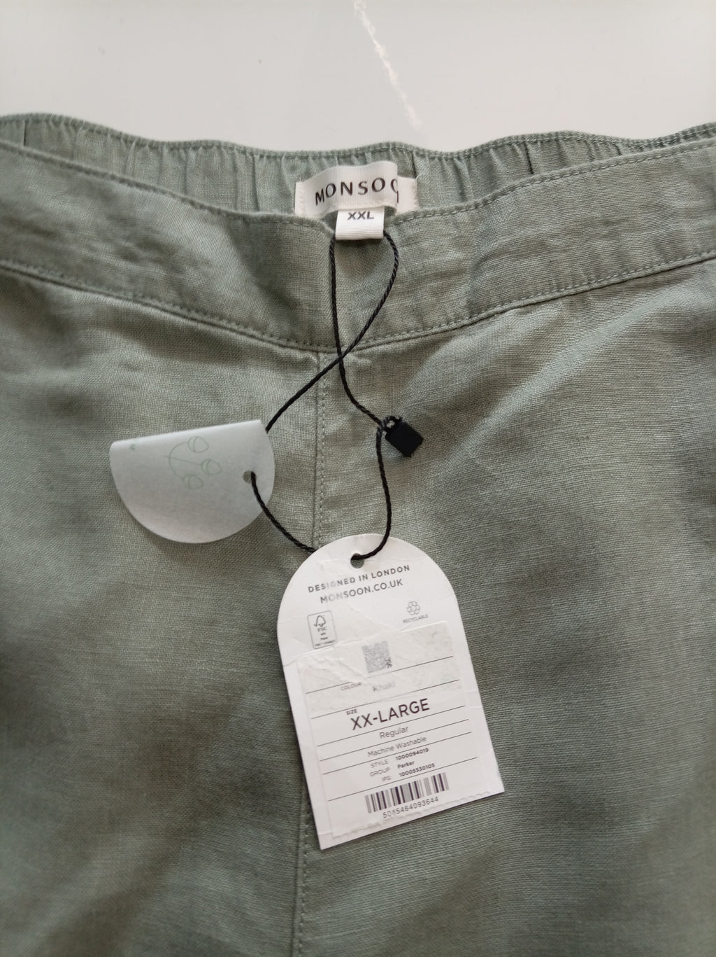 Monsoon 100% Linen Wide Leg Trousers Khaki Green XXL BNWT