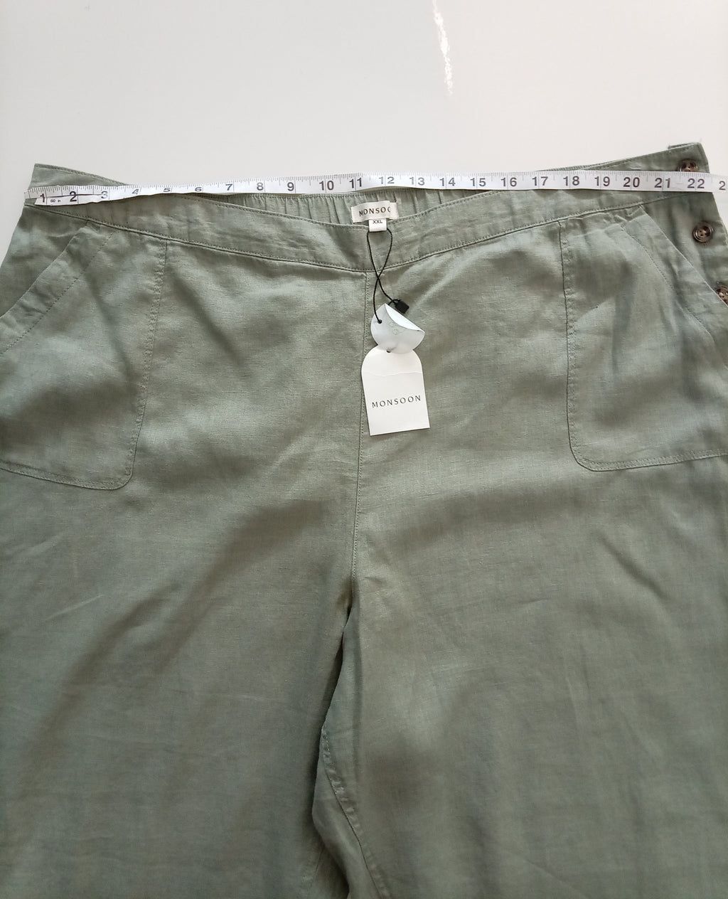 Monsoon 100% Linen Wide Leg Trousers Khaki Green XXL BNWT