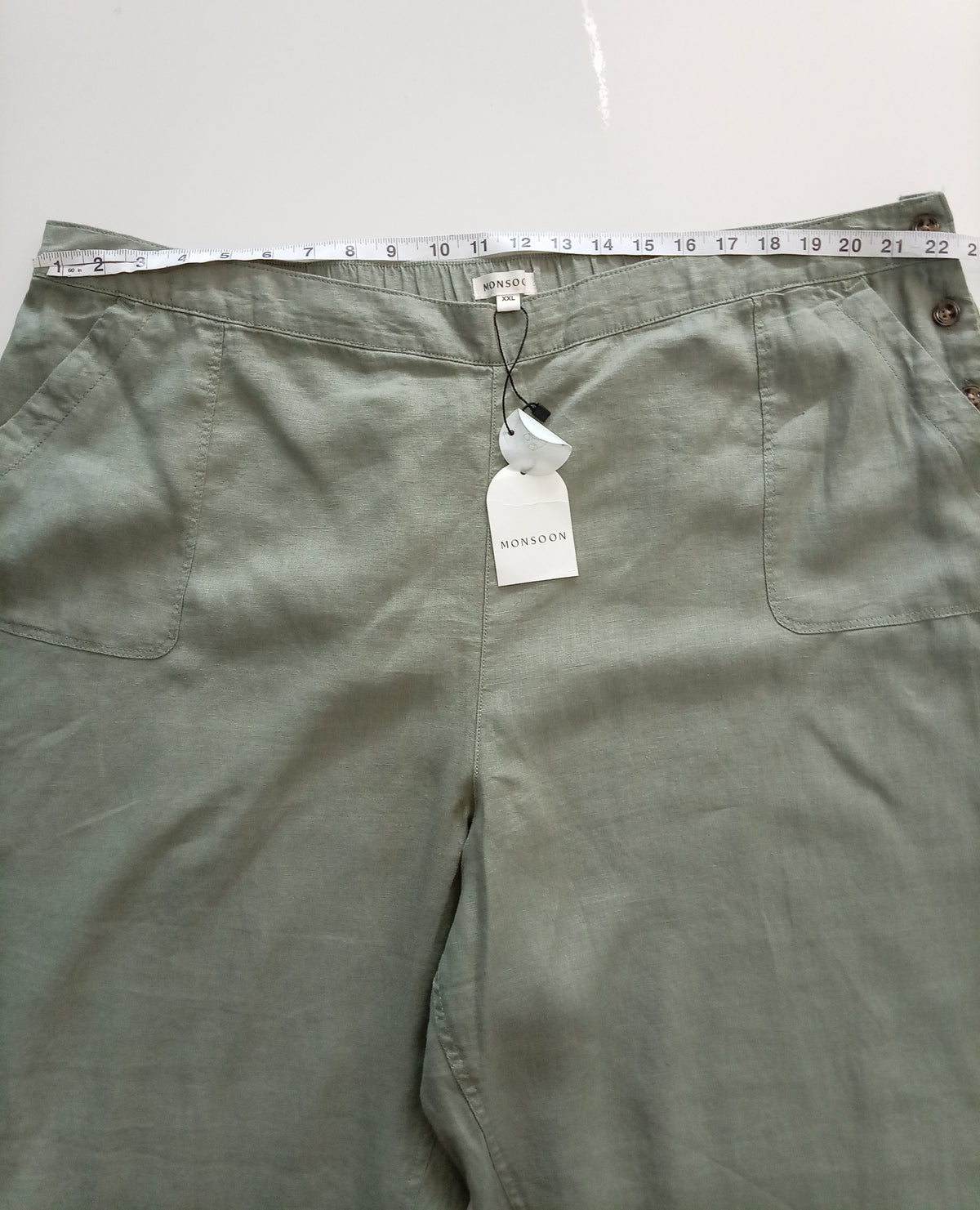 Monsoon 100% Linen Wide Leg Trousers Khaki Green XXL BNWT