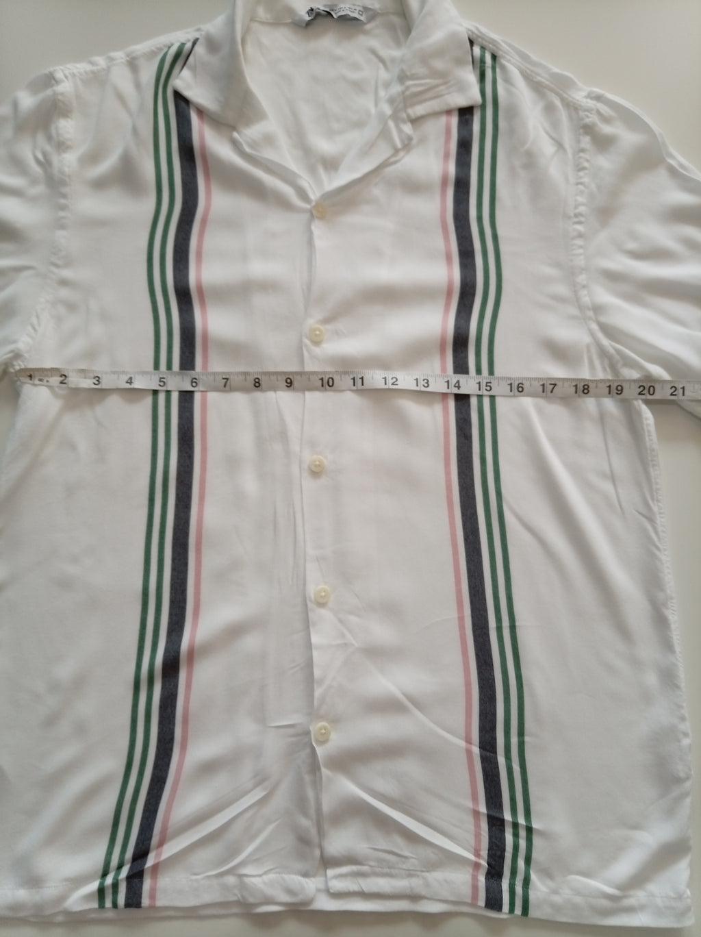 Zara Men’s Retro Stripe Short Sleeve Shirt White Green Pink Size M