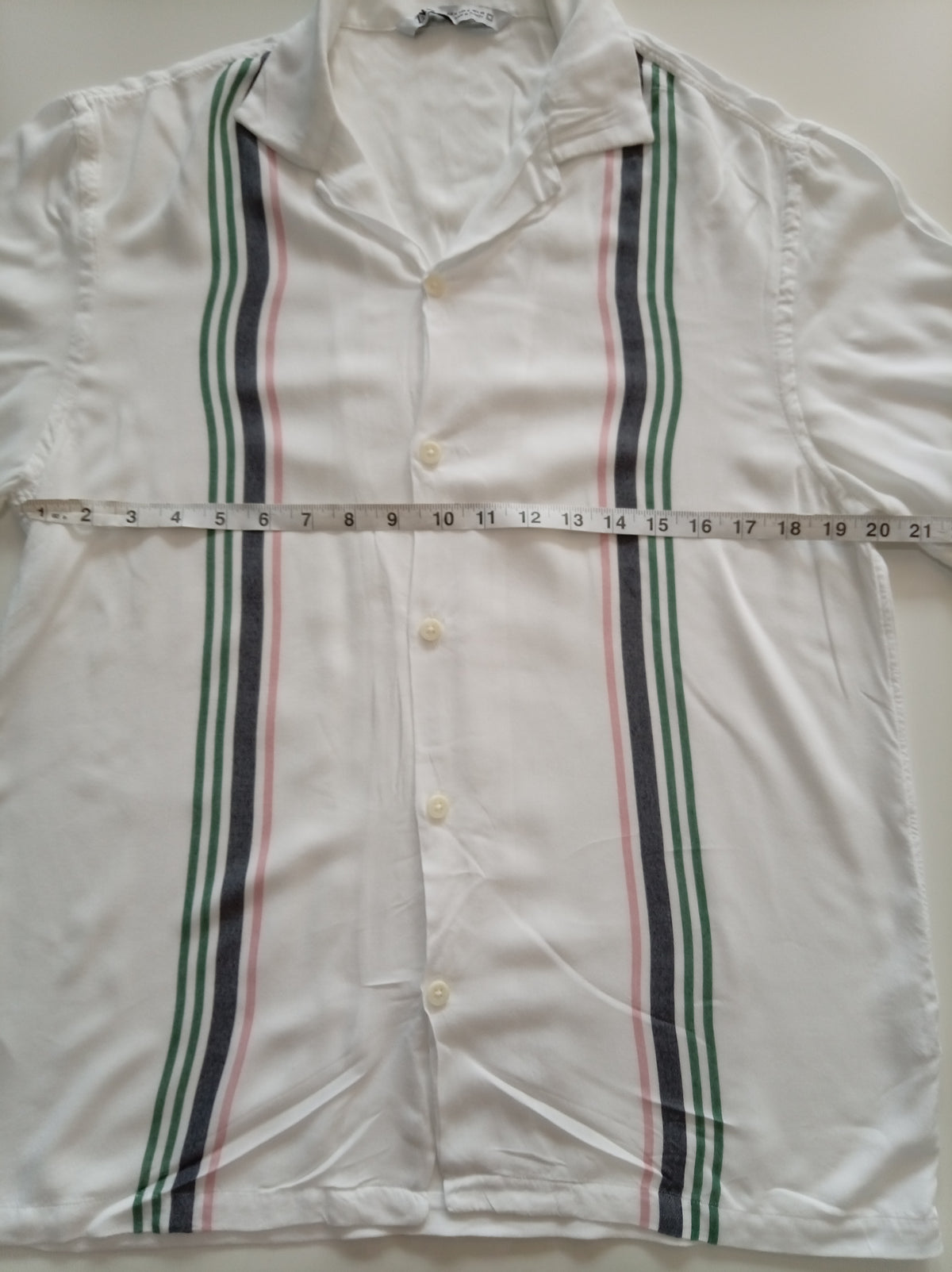 Zara Men’s Retro Stripe Short Sleeve Shirt White Green Pink Size M