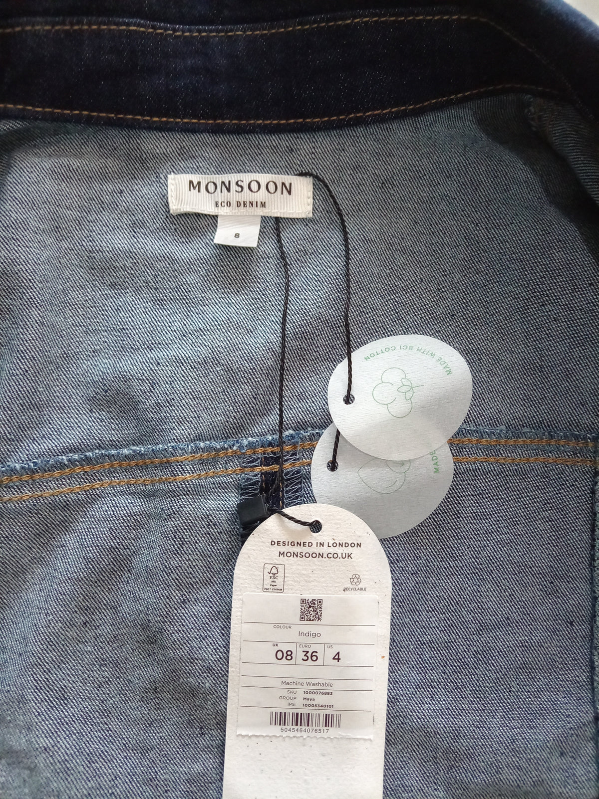 Monsoon Eco Denim Indigo Jacket – BNWT – UK 8
