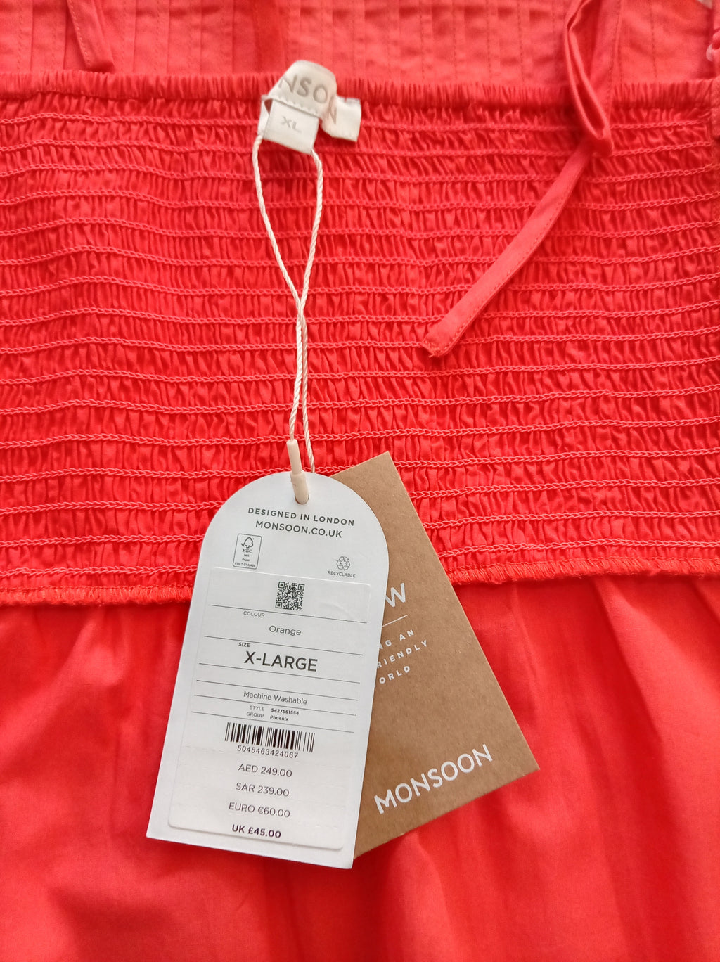 Monsoon Orange Cotton Tie Strap Cami Top – BNWT – XL