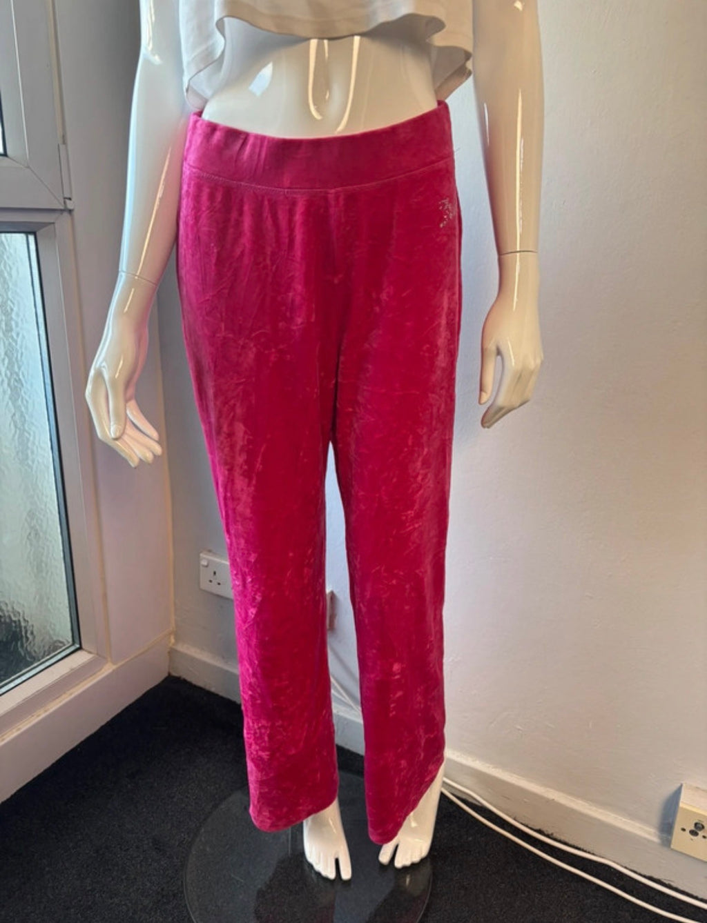Juicy Couture Hot Pink Velour Rhinestone Trousers – Size M