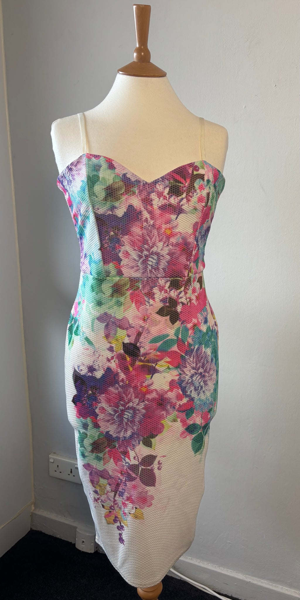 Lipsy London Floral Bodycon Midi Dress (UK 12, New With Tags)