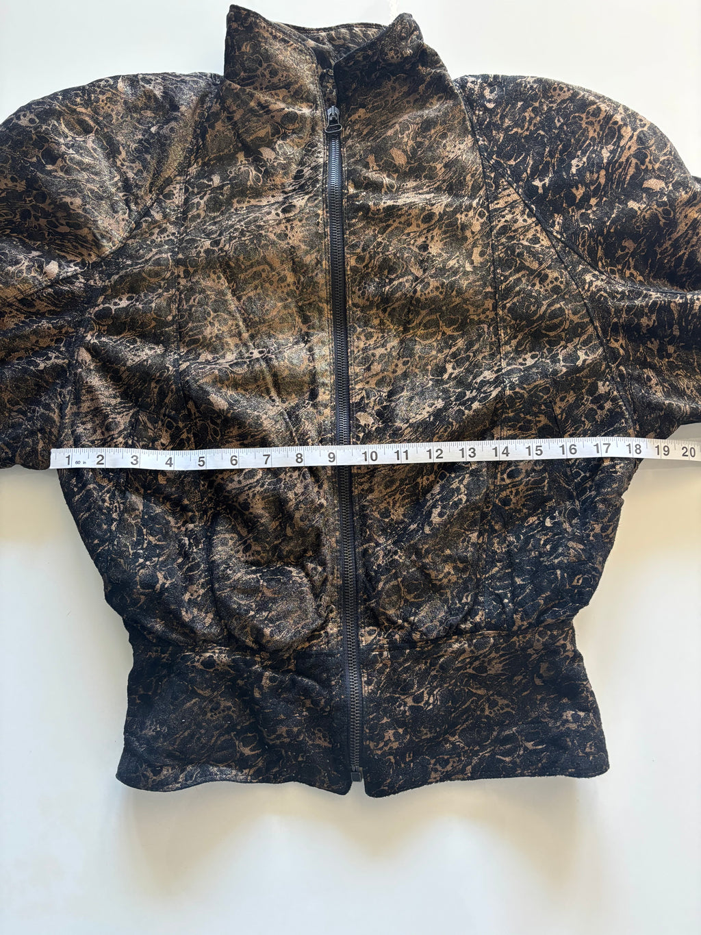 Vintage 80s Made in Italy Metallic Abstract Jacket – Zip Front, Pockets – UK 10–12