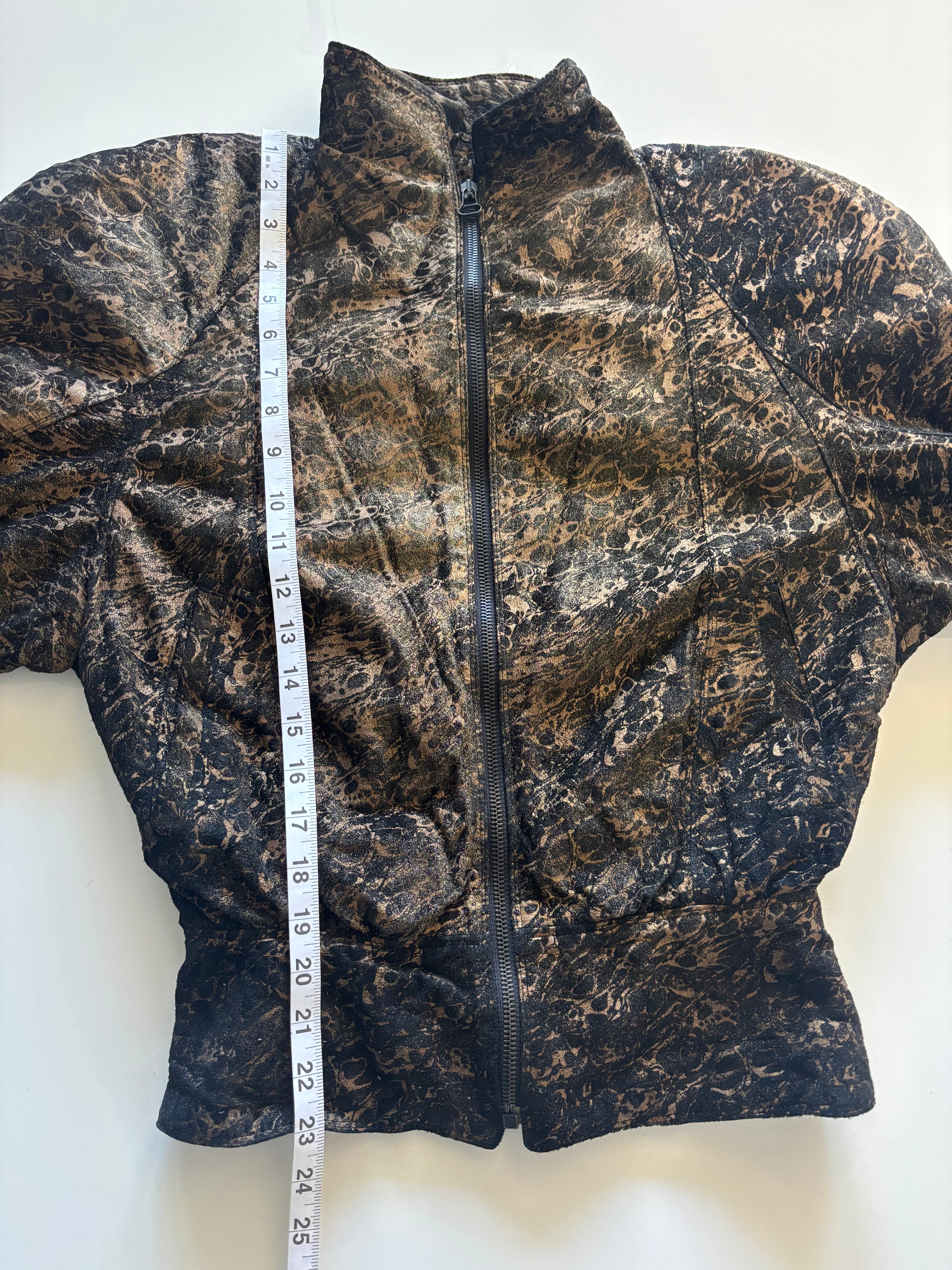 Vintage 80s Made in Italy Metallic Abstract Jacket – Zip Front, Pockets – UK 10–12