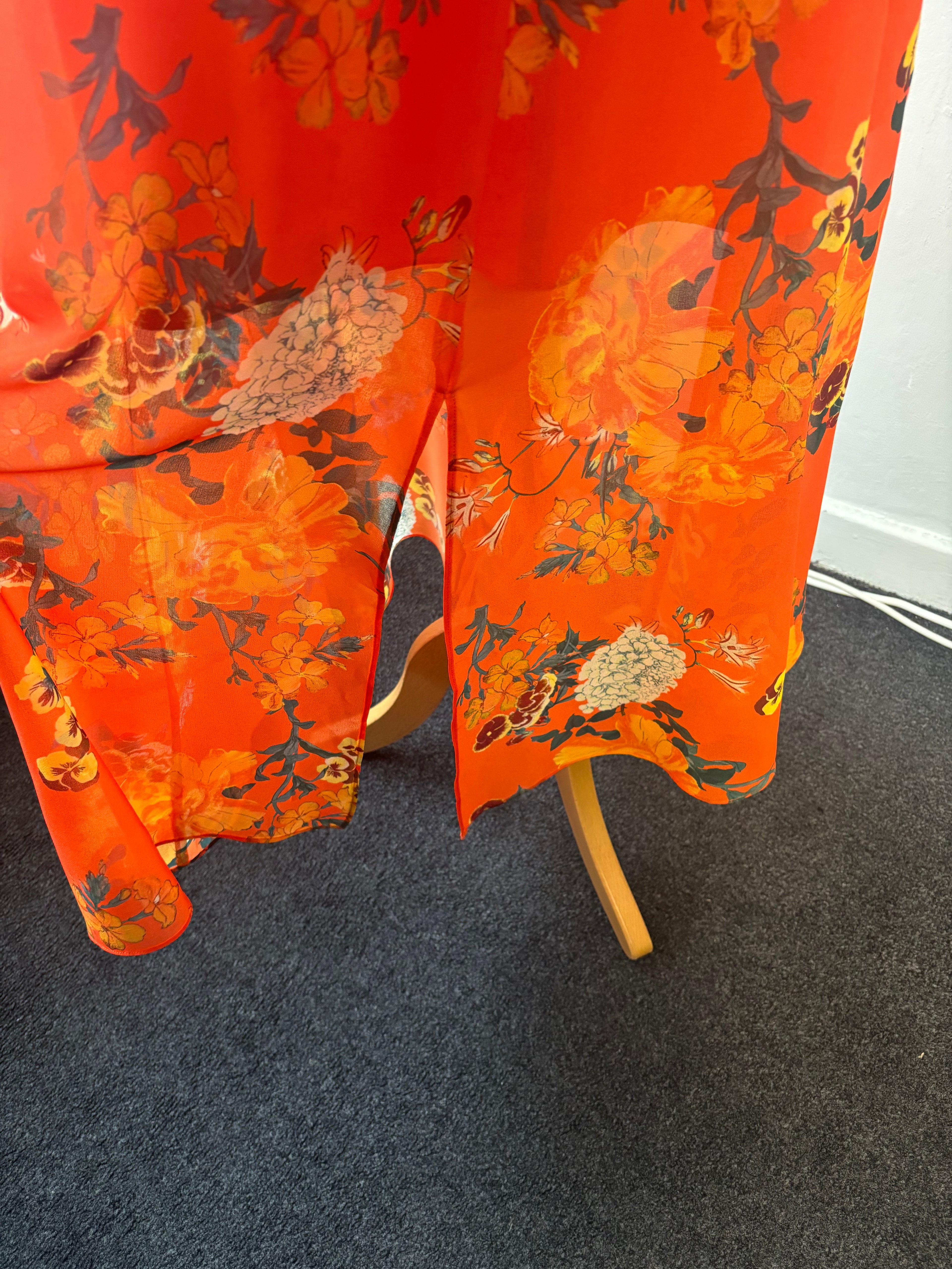 Karen Millen Orange Floral Midi Skirt – Button Front Floaty (UK 12)