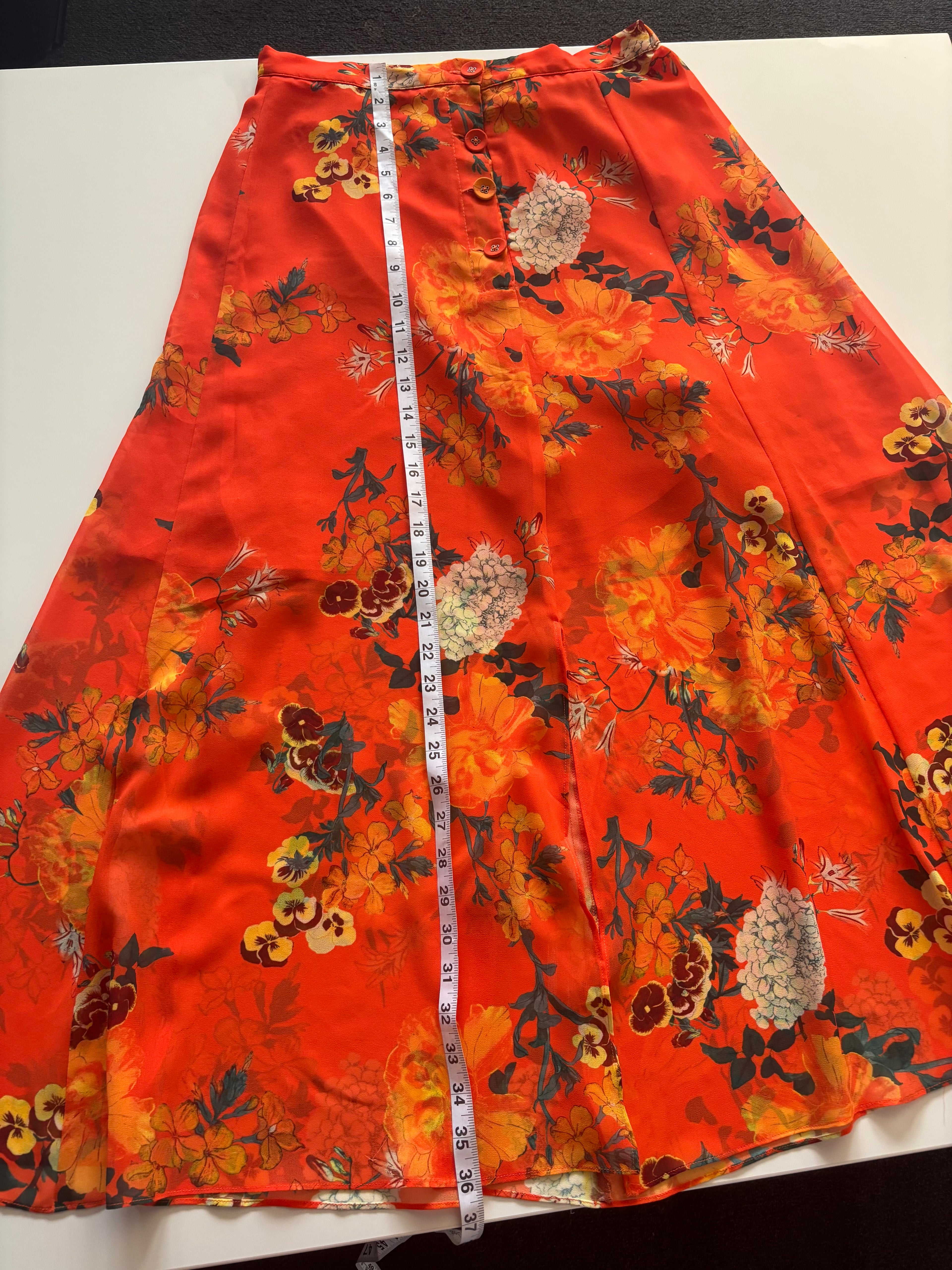 Karen Millen Orange Floral Midi Skirt – Button Front Floaty (UK 12)