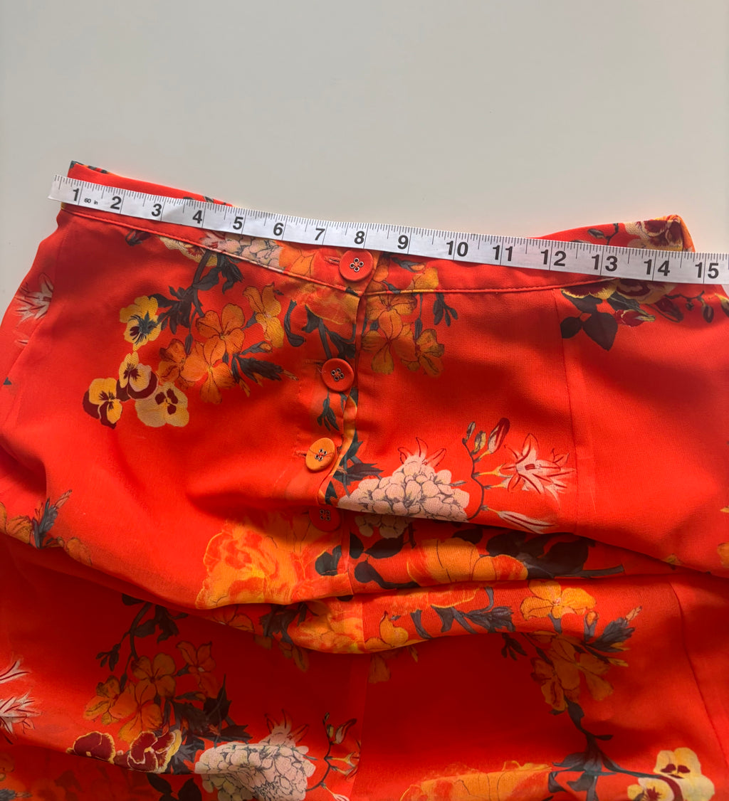 Karen Millen Orange Floral Midi Skirt – Button Front Floaty (UK 12)