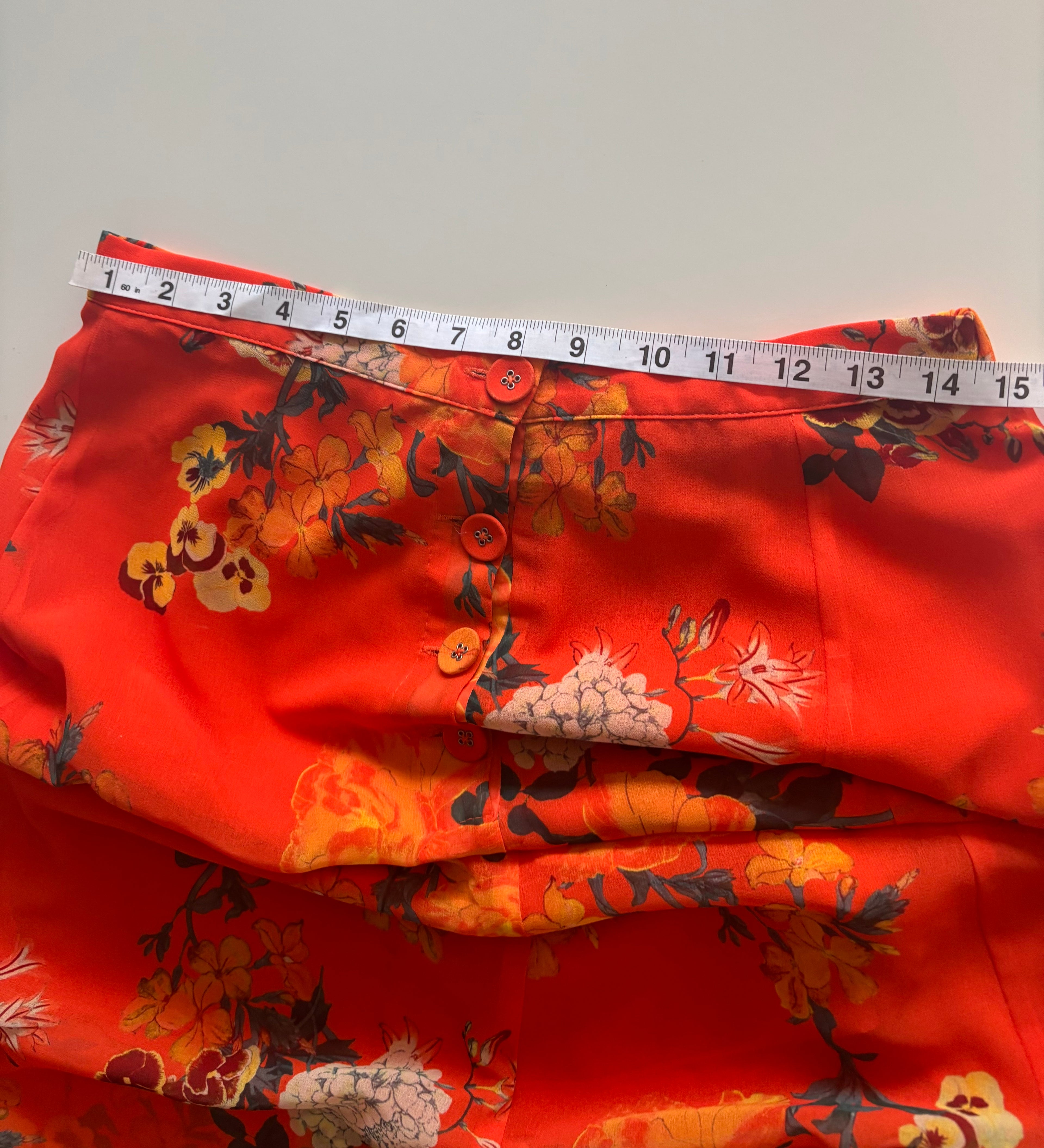 Karen Millen Orange Floral Midi Skirt – Button Front Floaty (UK 12)