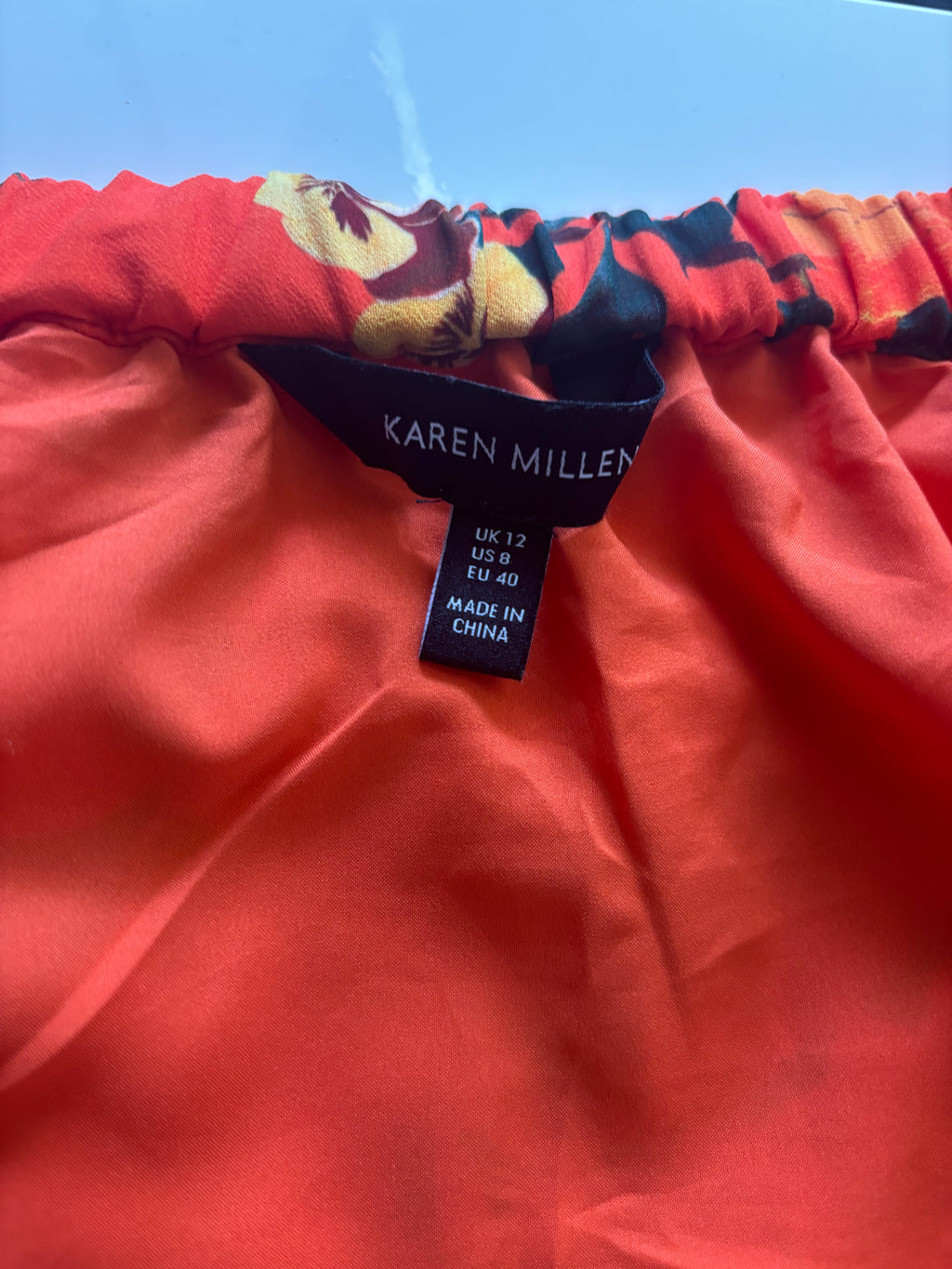 Karen Millen Orange Floral Midi Skirt – Button Front Floaty (UK 12)