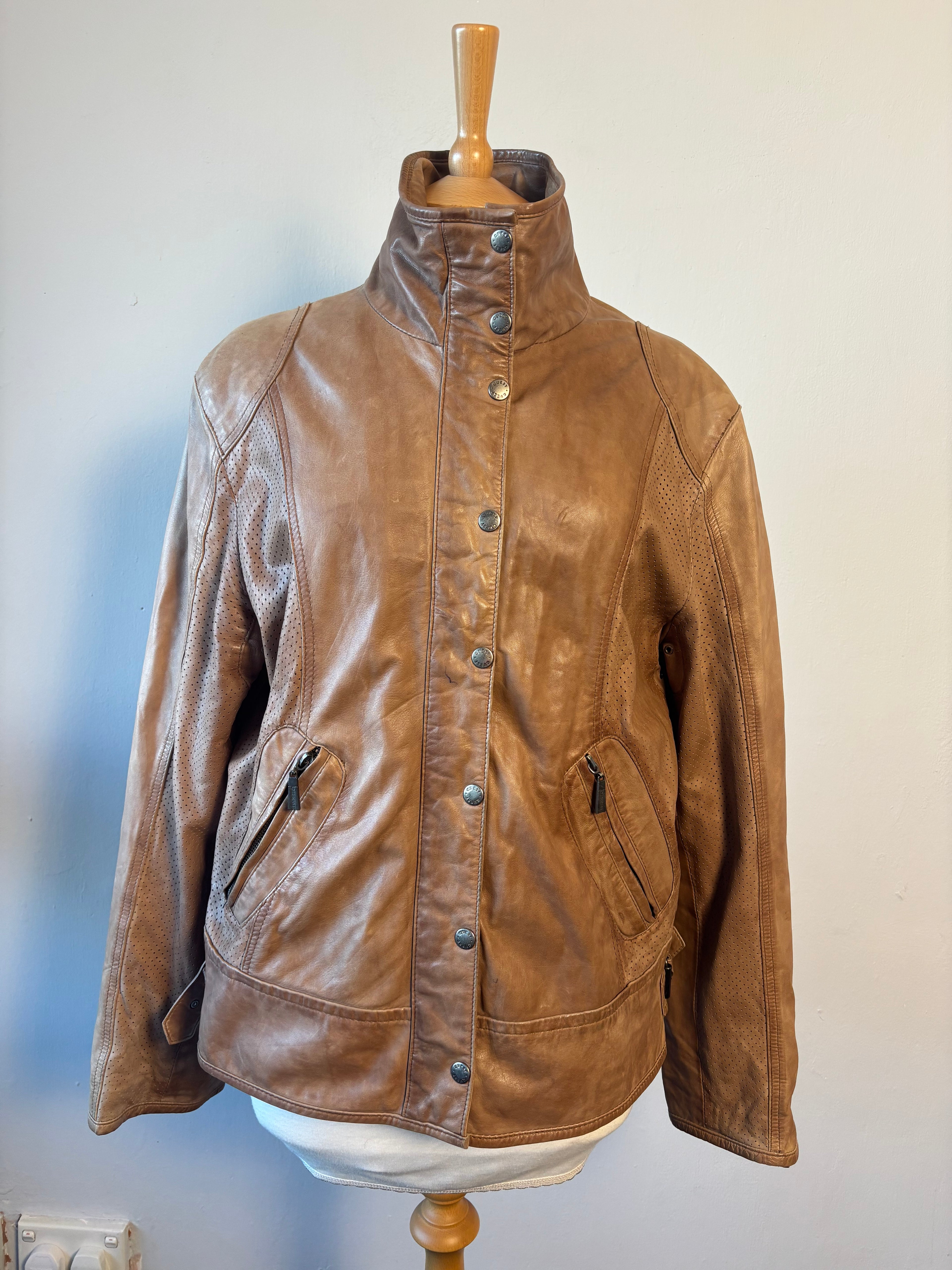 Vintage Caramel Brown Leather Jacket – Biker Style (UK 20–22 / XL)