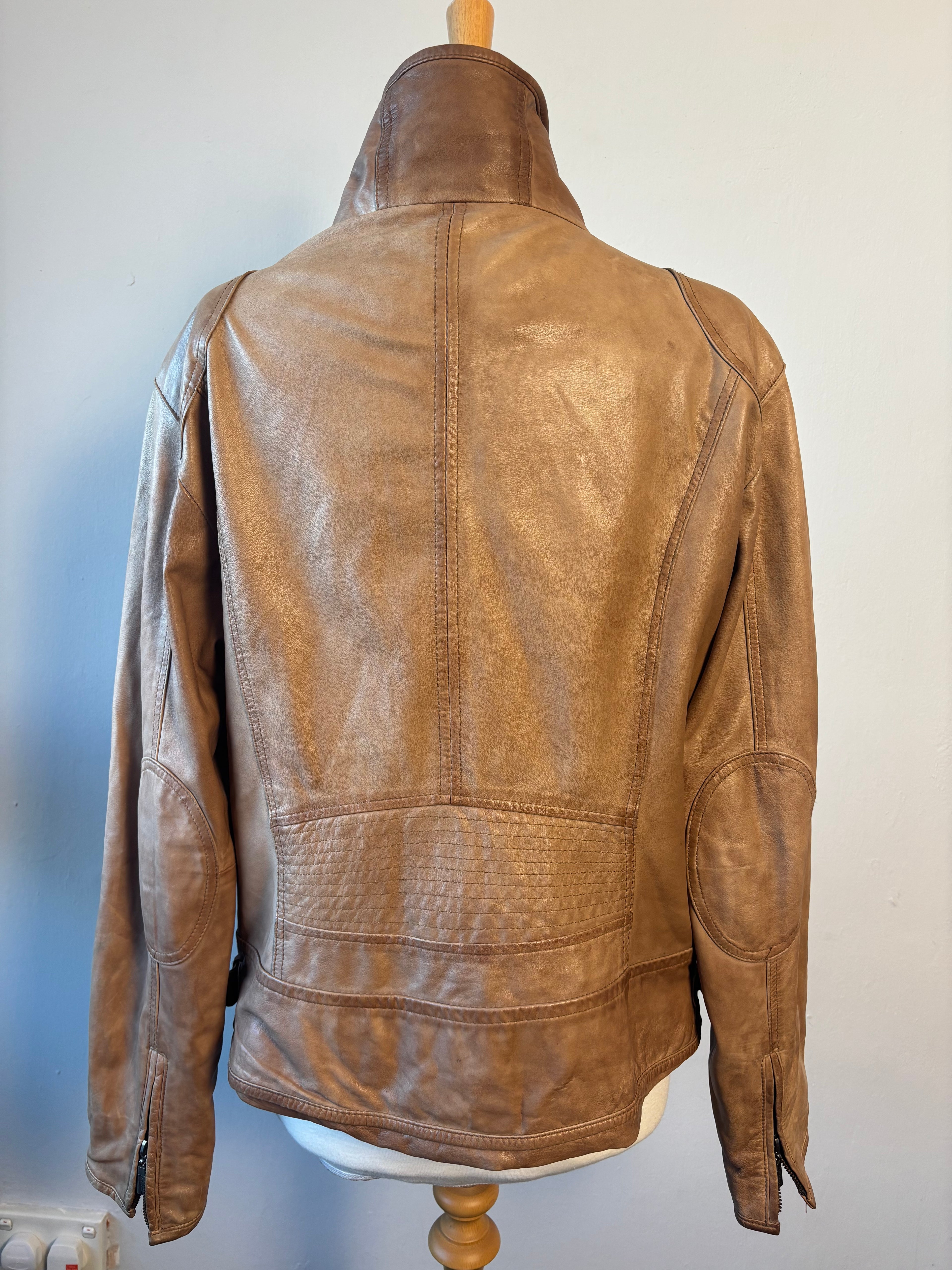 Vintage Caramel Brown Leather Jacket – Biker Style (UK 20–22 / XL)