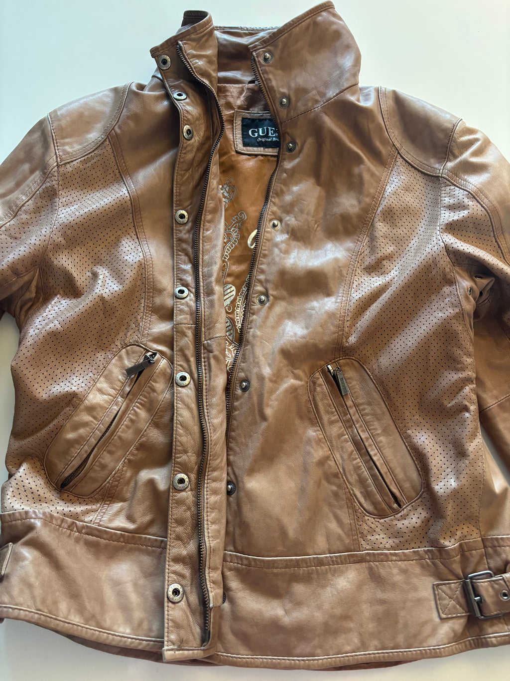 Vintage Caramel Brown Leather Jacket – Biker Style (UK 20–22 / XL)