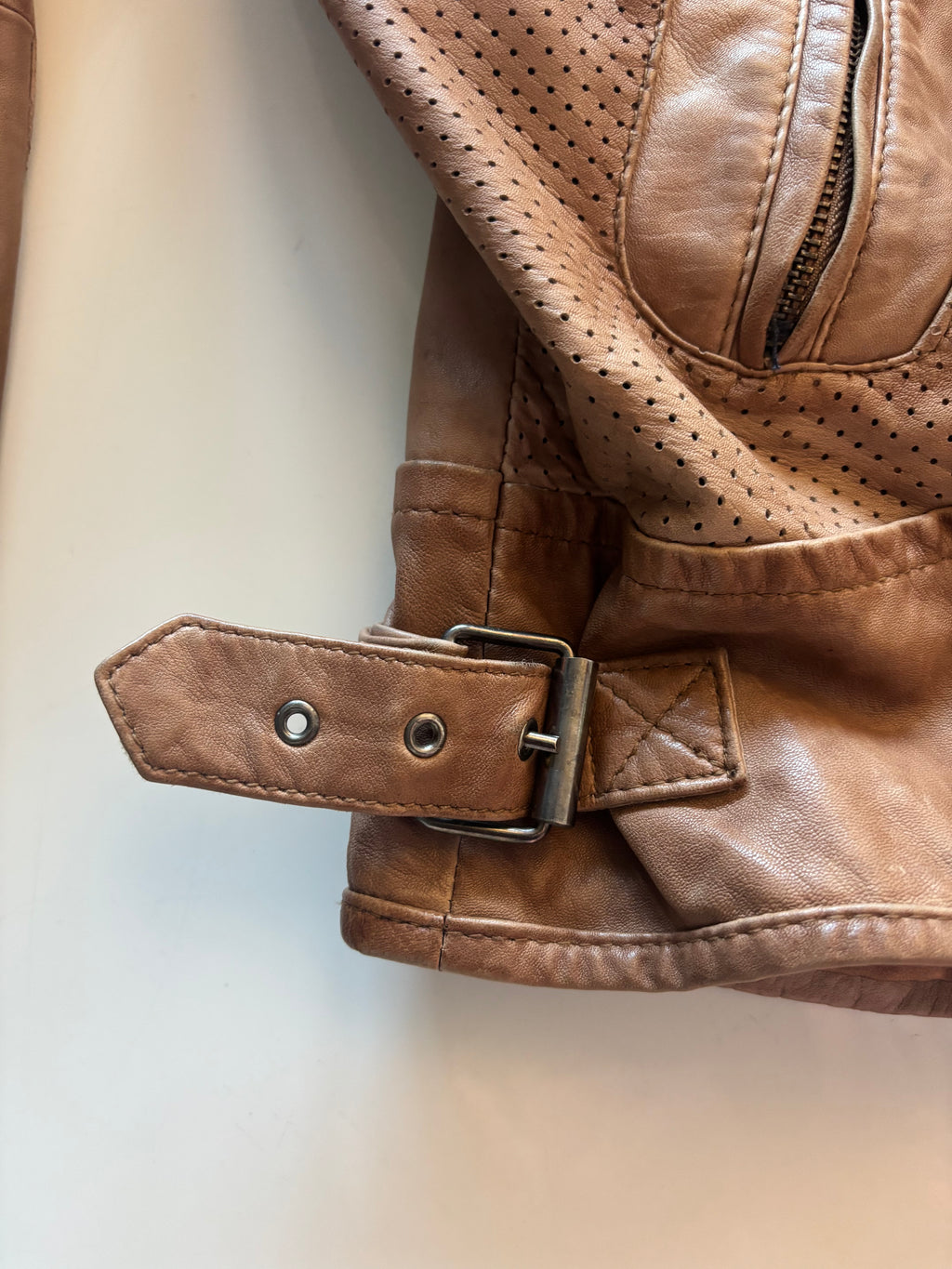 Vintage Caramel Brown Leather Jacket – Biker Style (UK 20–22 / XL)