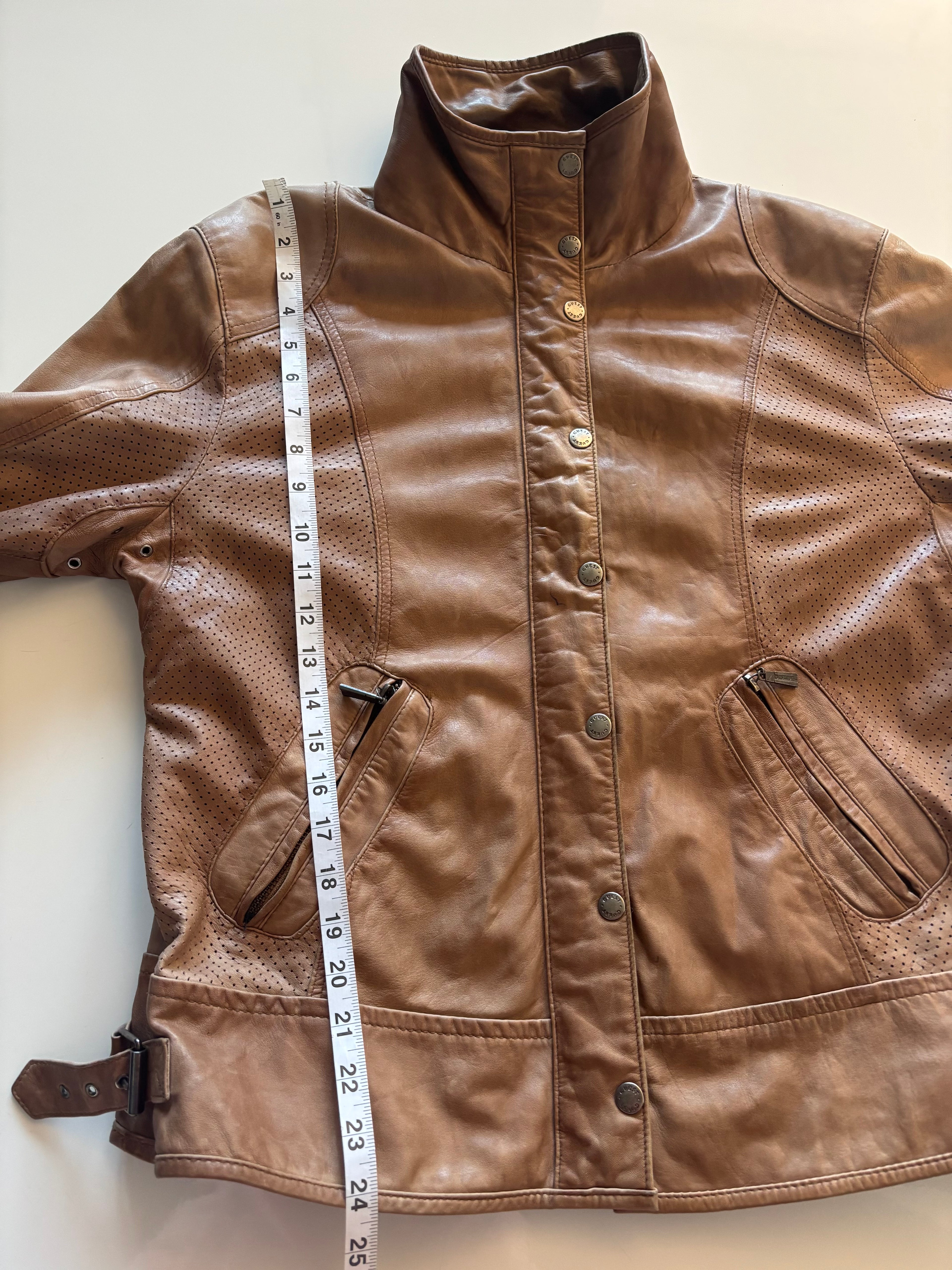 Vintage Caramel Brown Leather Jacket – Biker Style (UK 20–22 / XL)
