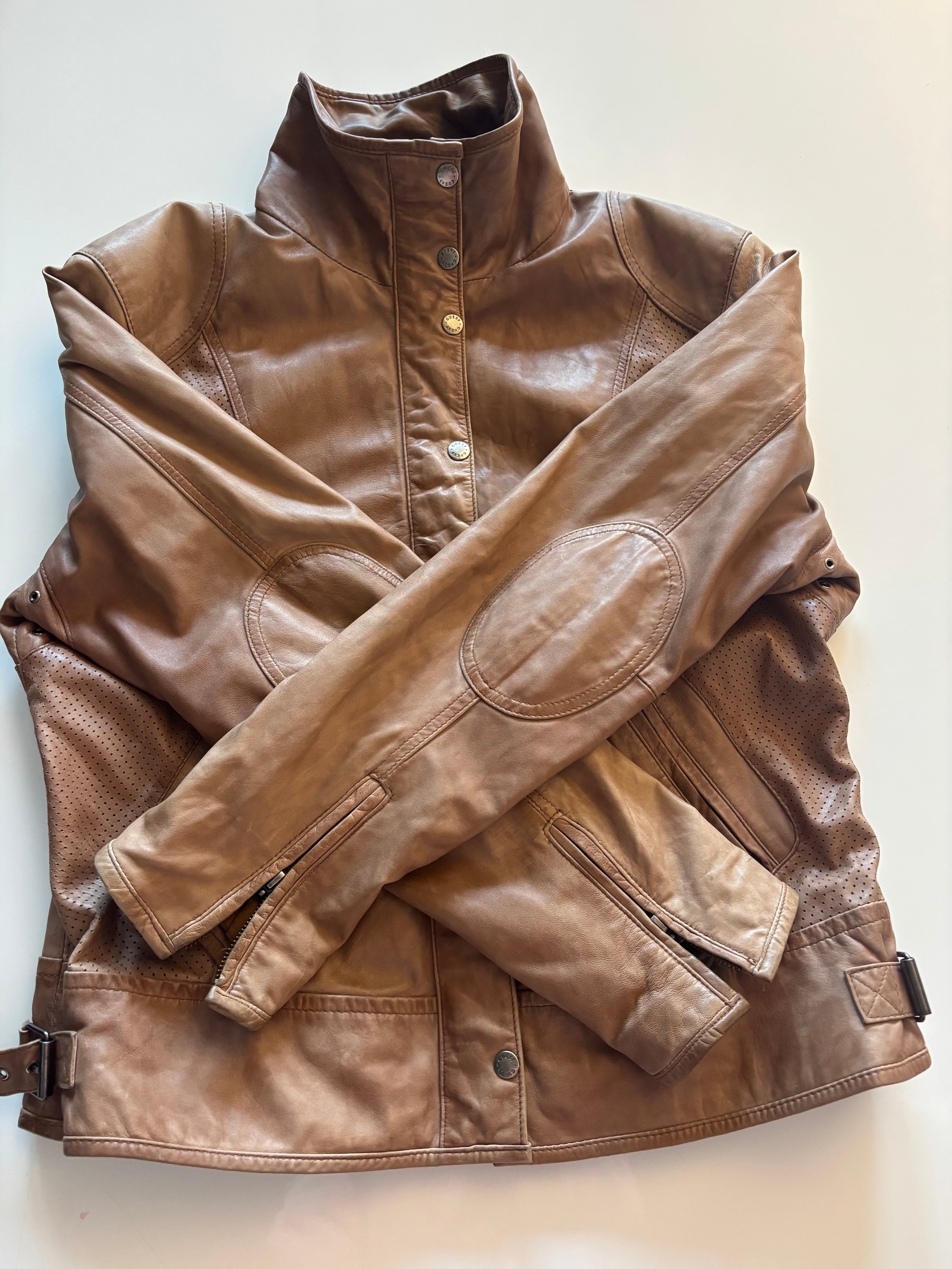 Vintage Caramel Brown Leather Jacket – Biker Style (UK 20–22 / XL)