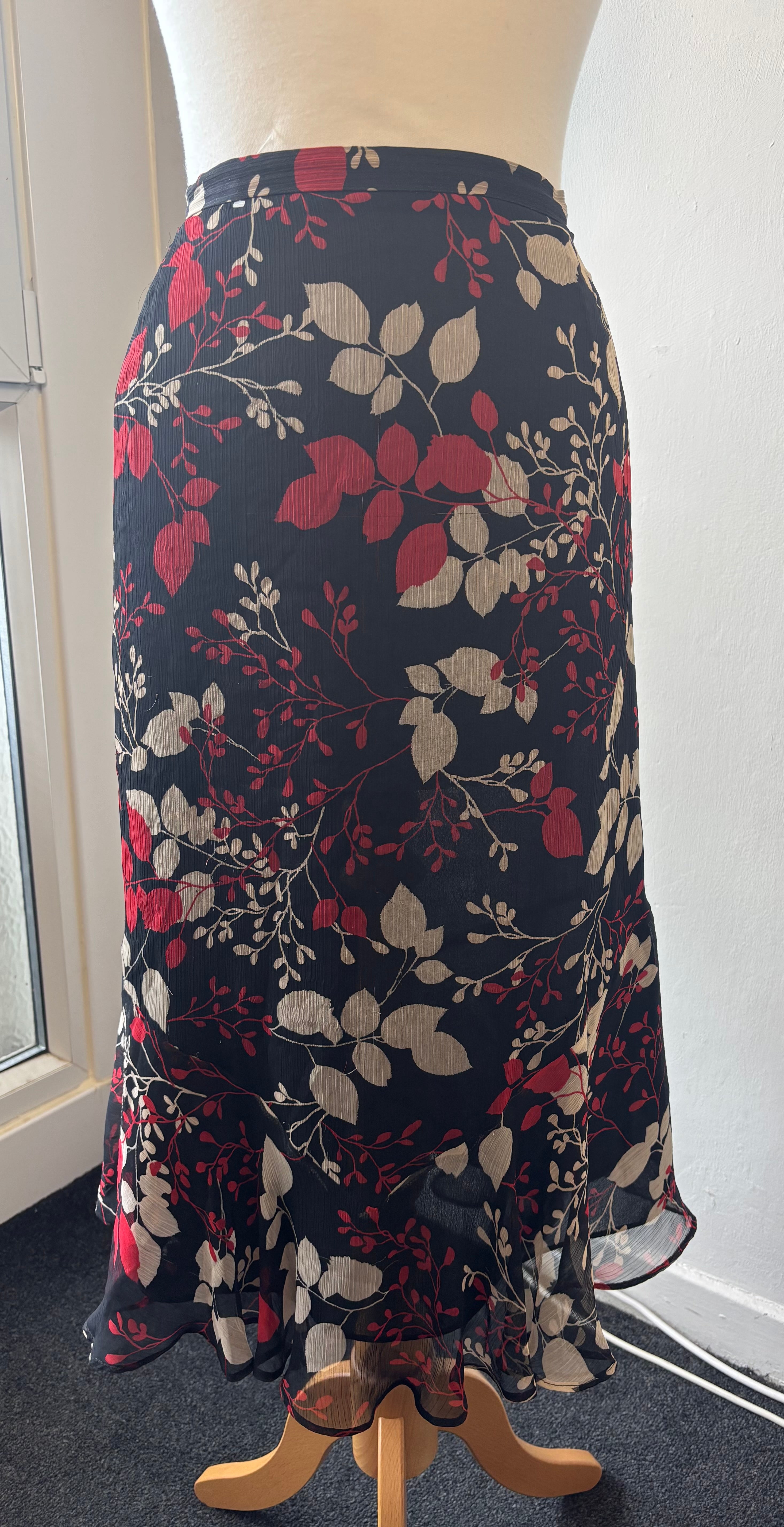 Jacques Vert Floral Midi Skirt – Chiffon Overlay – UK 16
