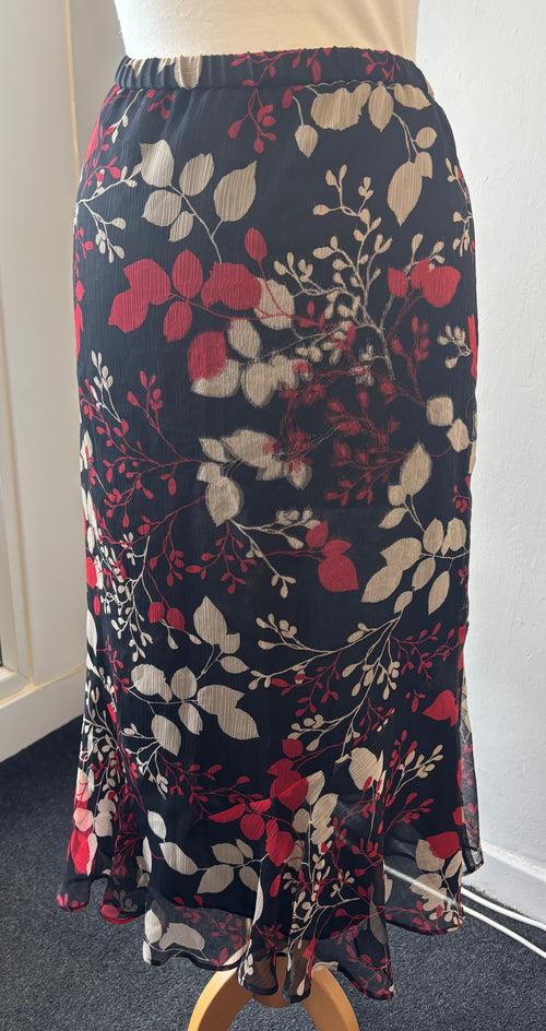 Jacques Vert Floral Midi Skirt – Chiffon Overlay – UK 16