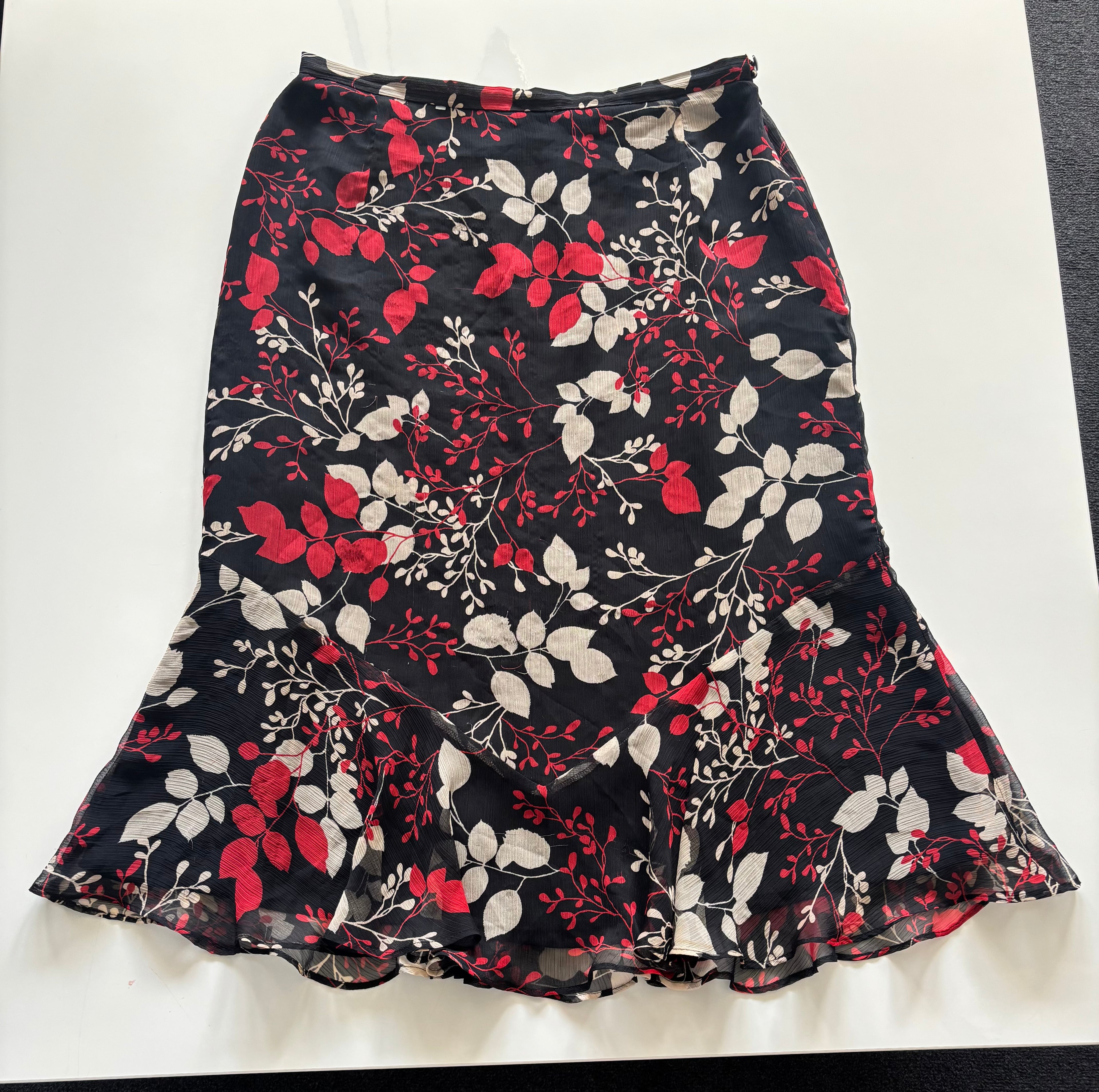 Jacques Vert Floral Midi Skirt – Chiffon Overlay – UK 16
