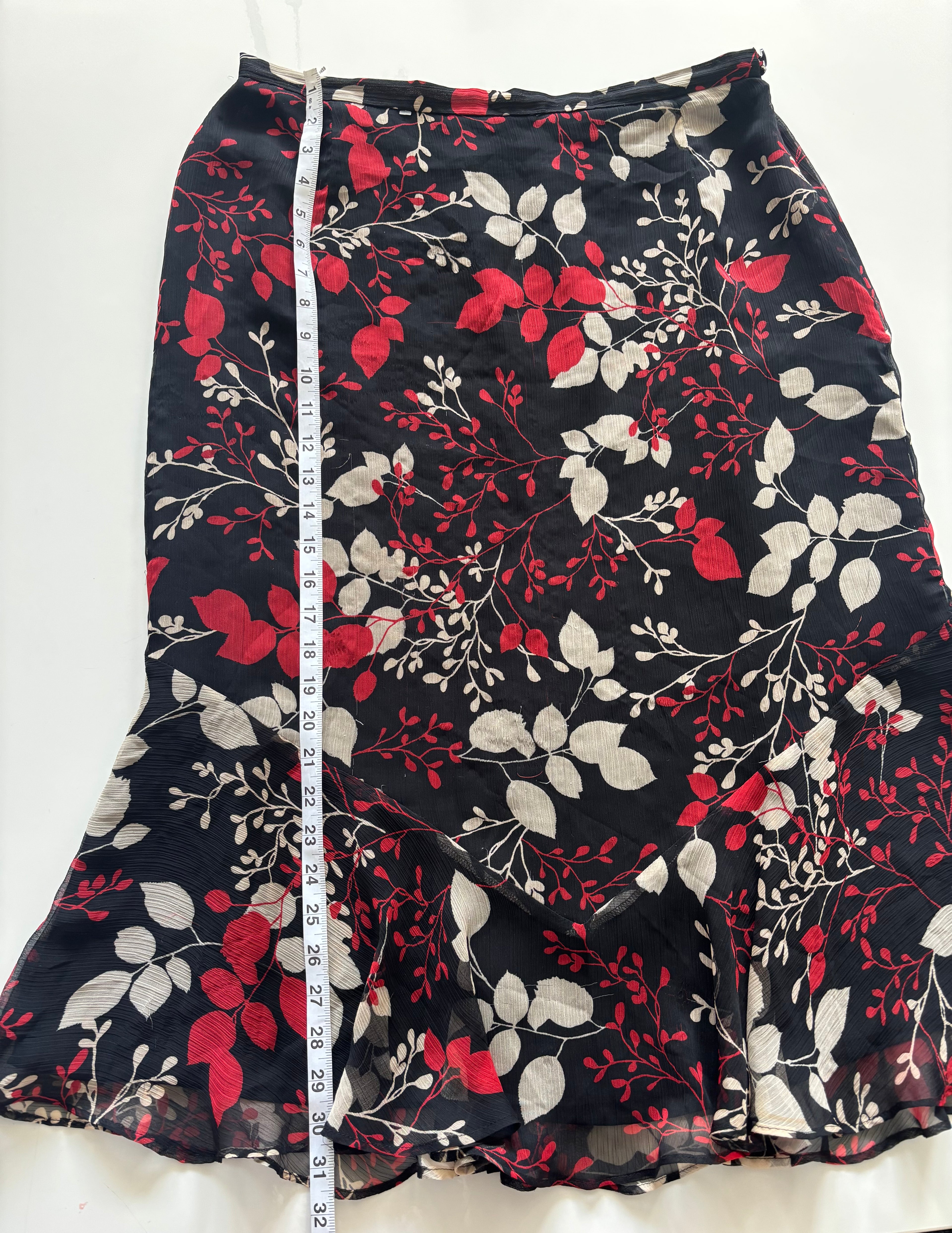 Jacques Vert Floral Midi Skirt – Chiffon Overlay – UK 16