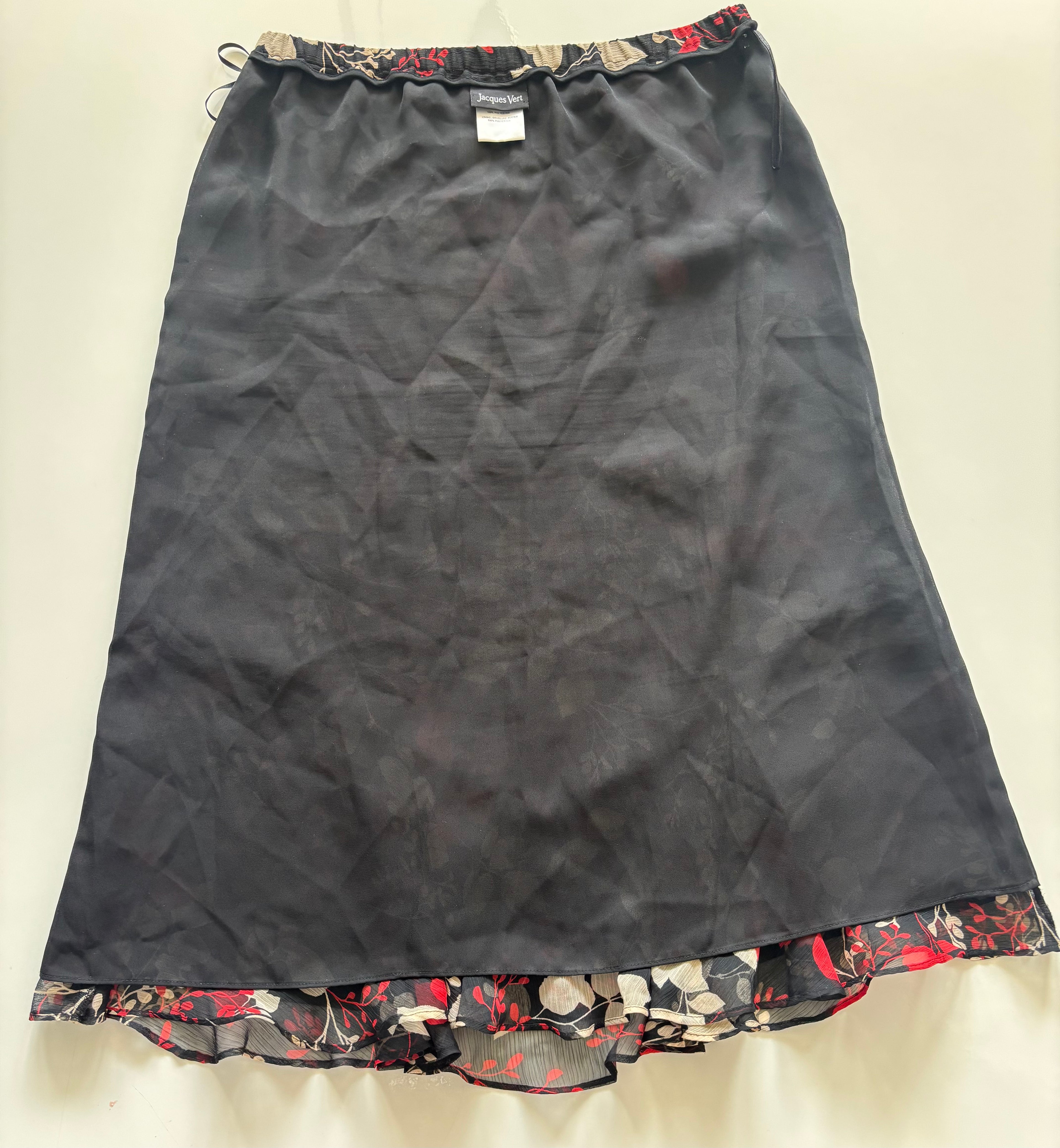 Jacques Vert Floral Midi Skirt – Chiffon Overlay – UK 16