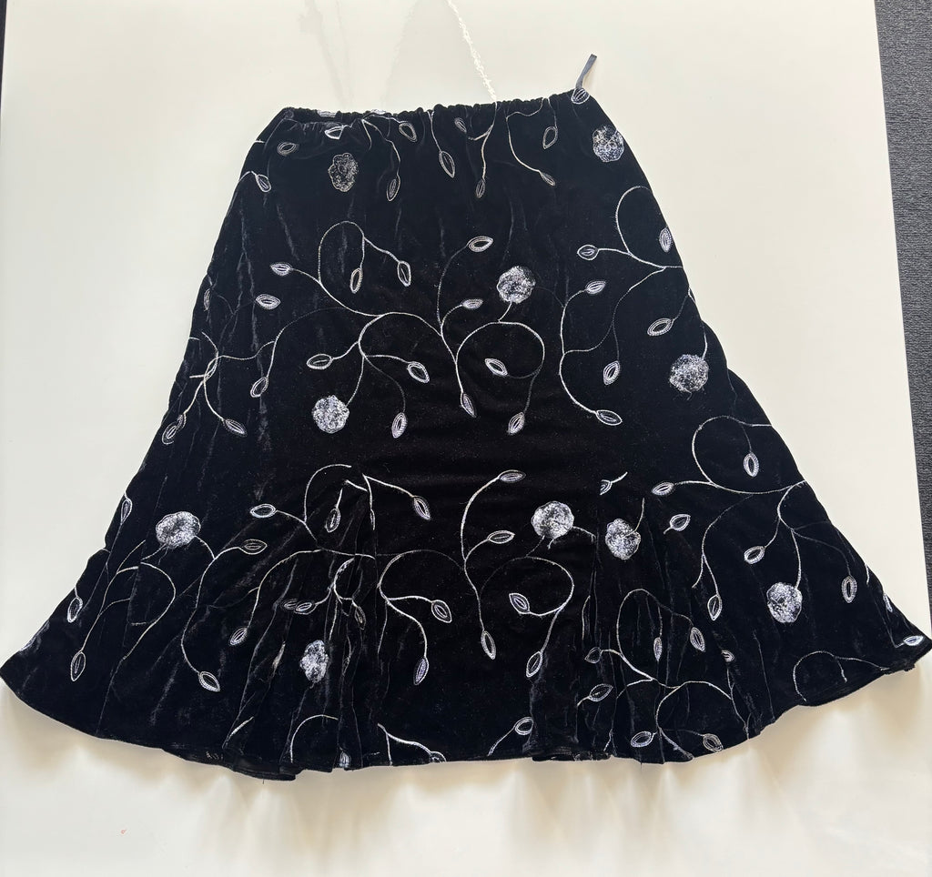 Black Velvet Embroidered Midi Skirt – UK 16