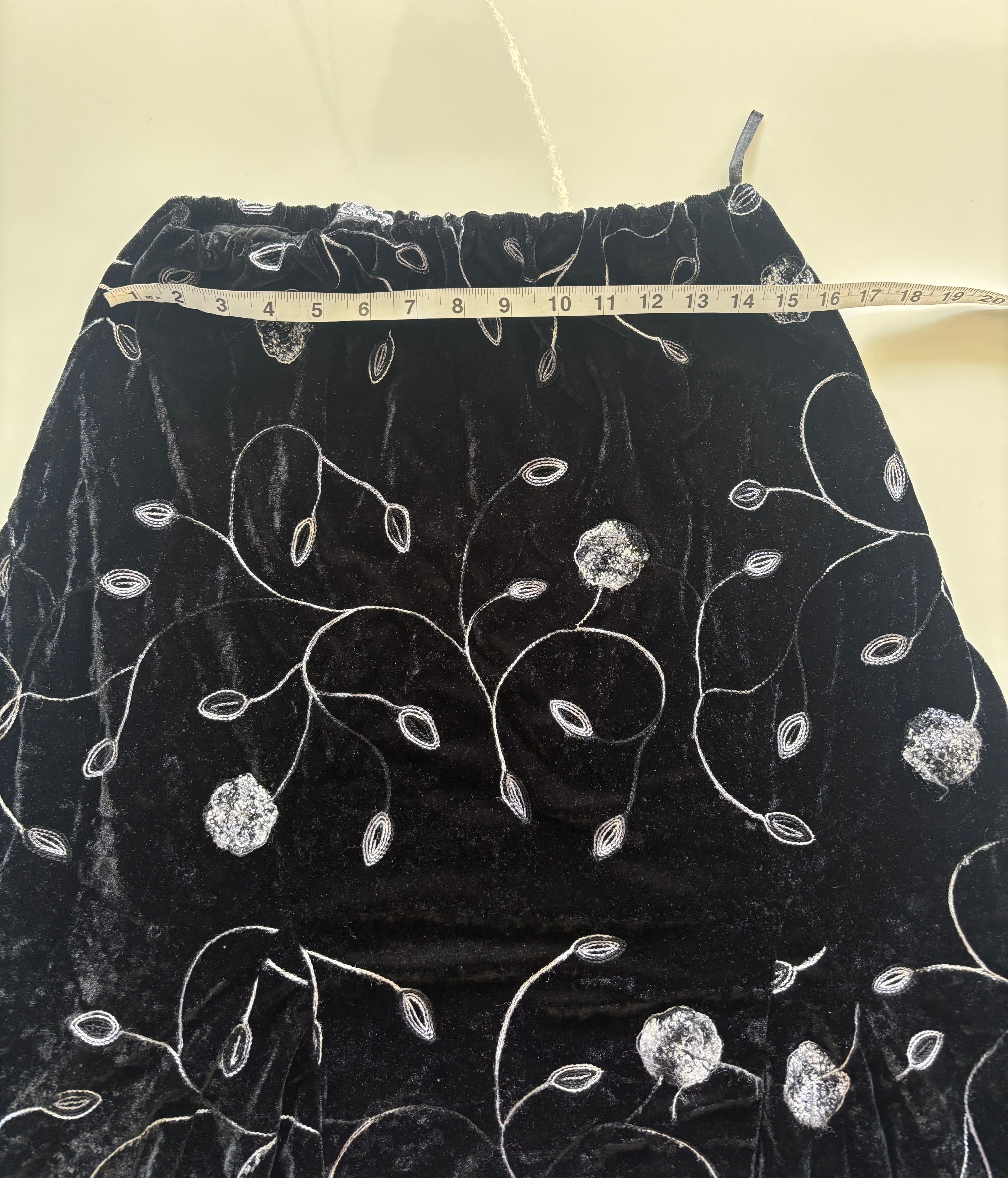 Black Velvet Embroidered Midi Skirt – UK 16