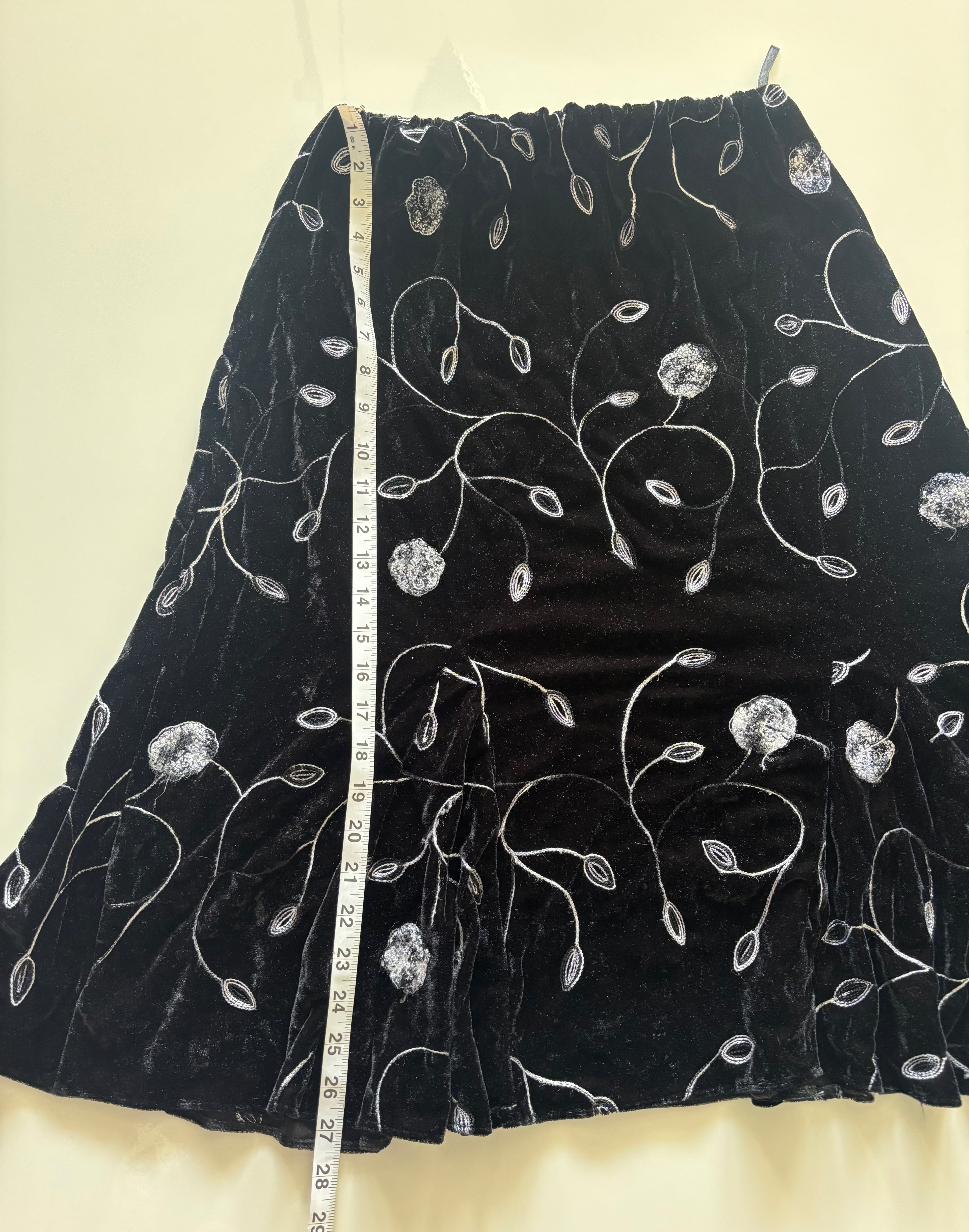 Black Velvet Embroidered Midi Skirt – UK 16