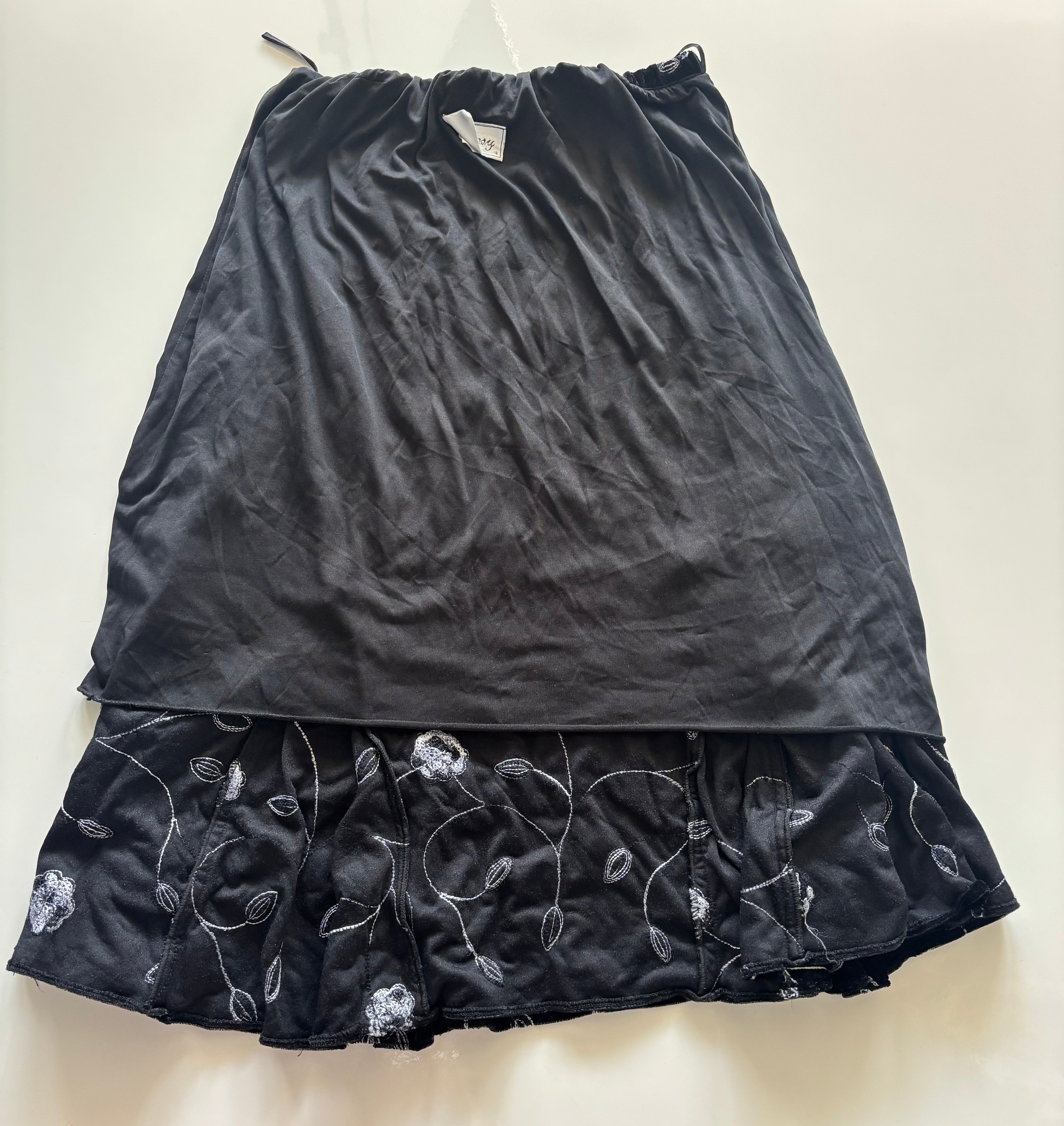 Black Velvet Embroidered Midi Skirt – UK 16
