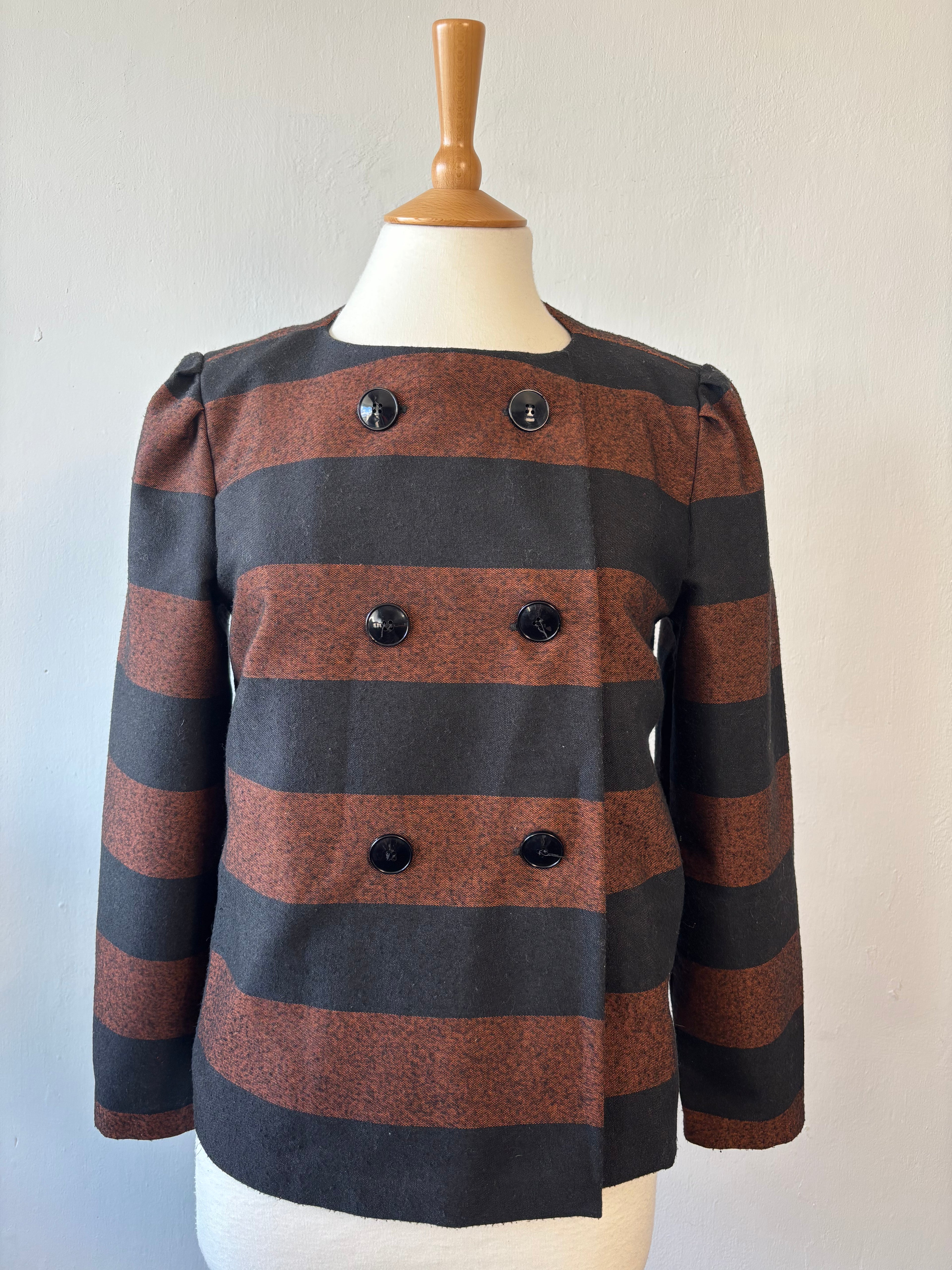 Nicole Farhi Striped Double-Breasted Jacket – Brown & Black | UK 10