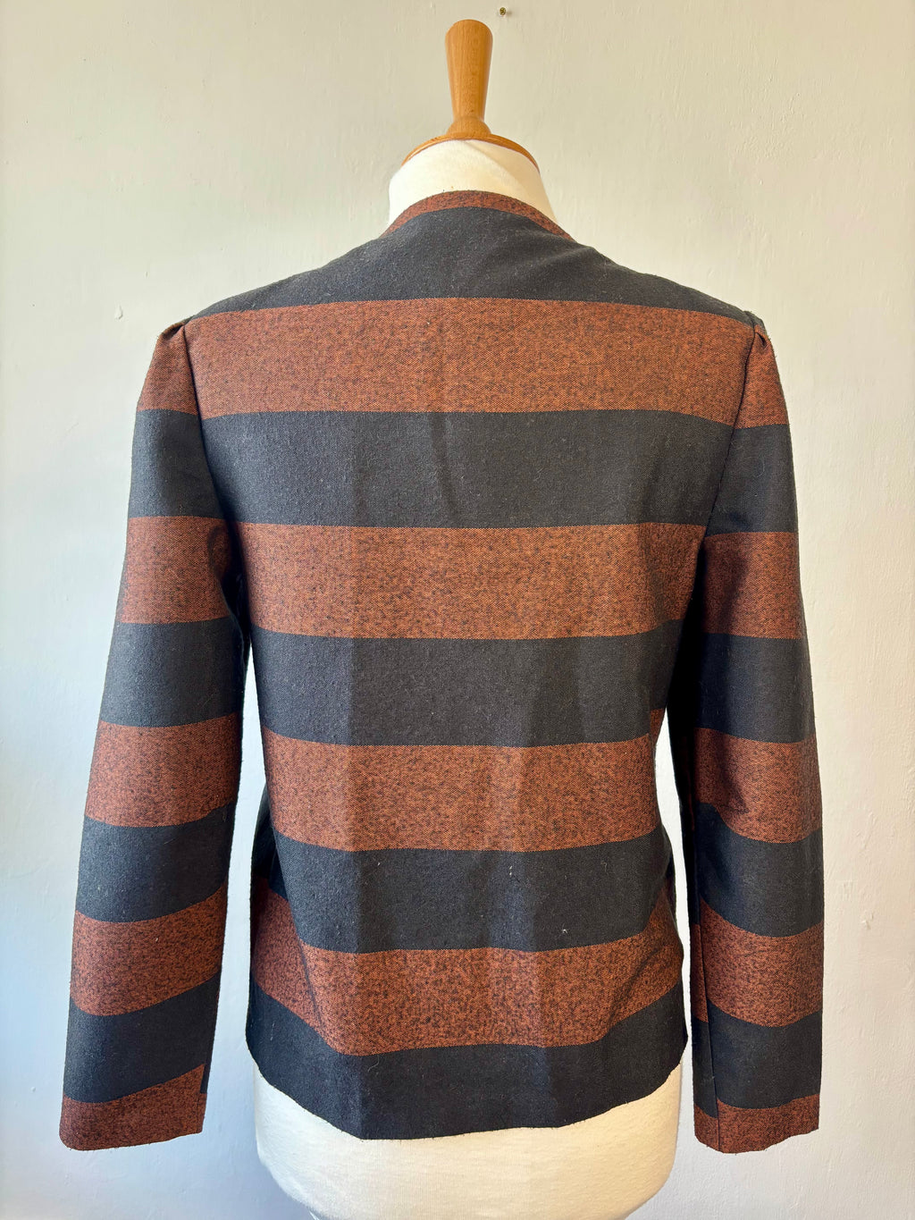 Nicole Farhi Striped Double-Breasted Jacket – Brown & Black | UK 10